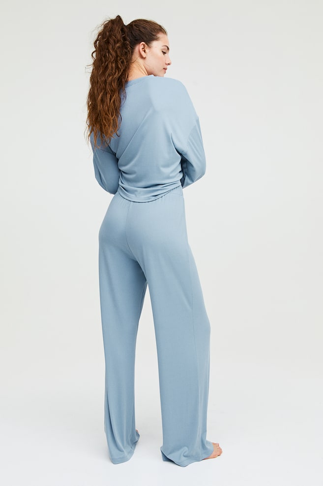 Pyjama top and bottoms - Light blue/Dark beige/Grey - 3