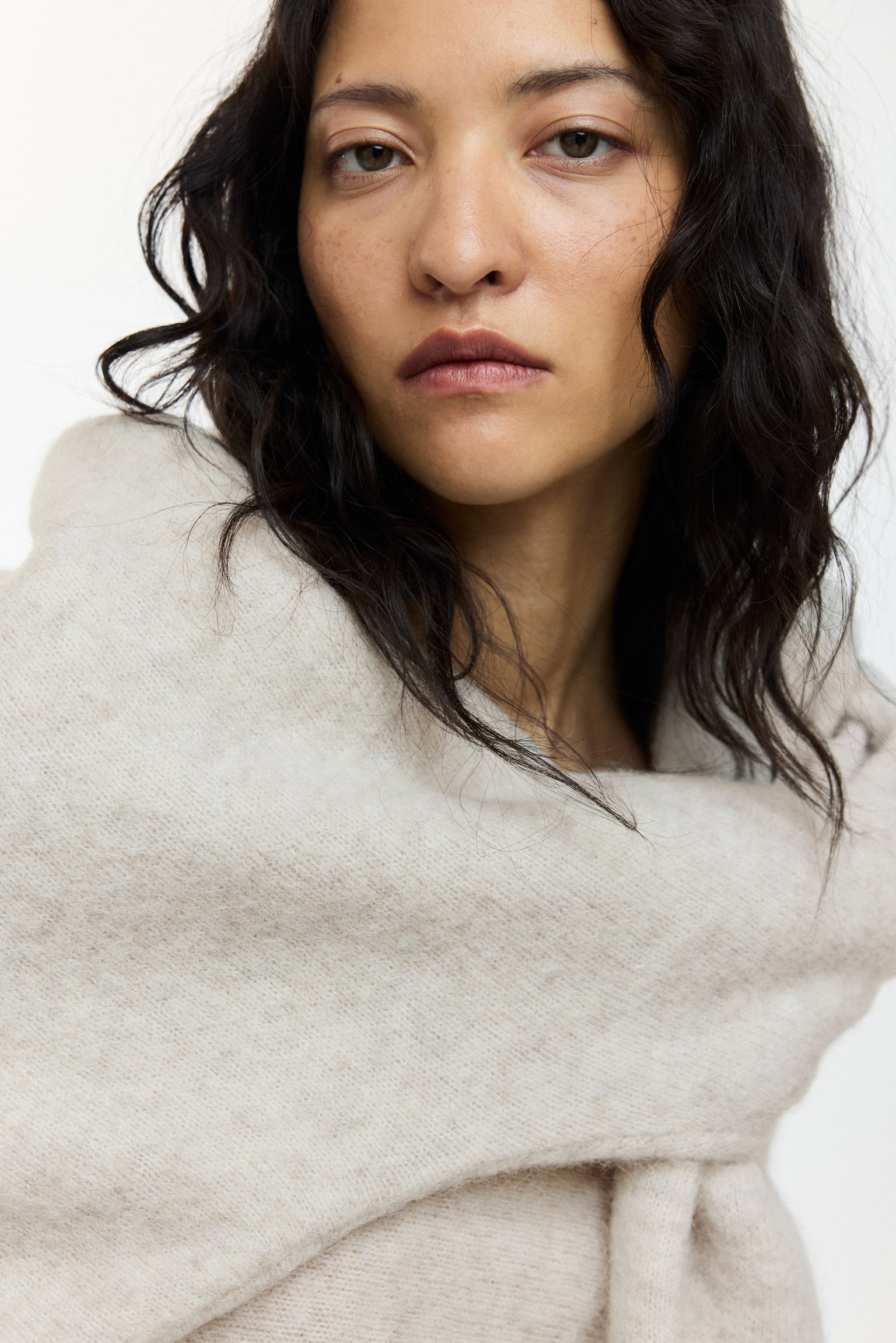 Sweter na jedno ramię - Jasnobeżowy/Jasnożółty - 6