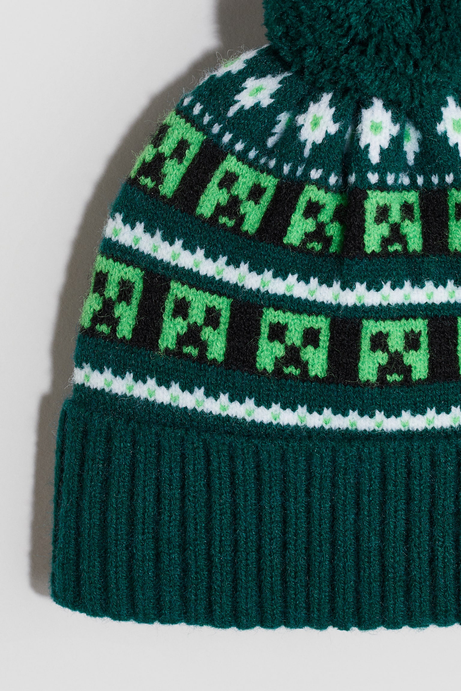 Jacquard-knit pompom beanie - Green/Minecraft - 2