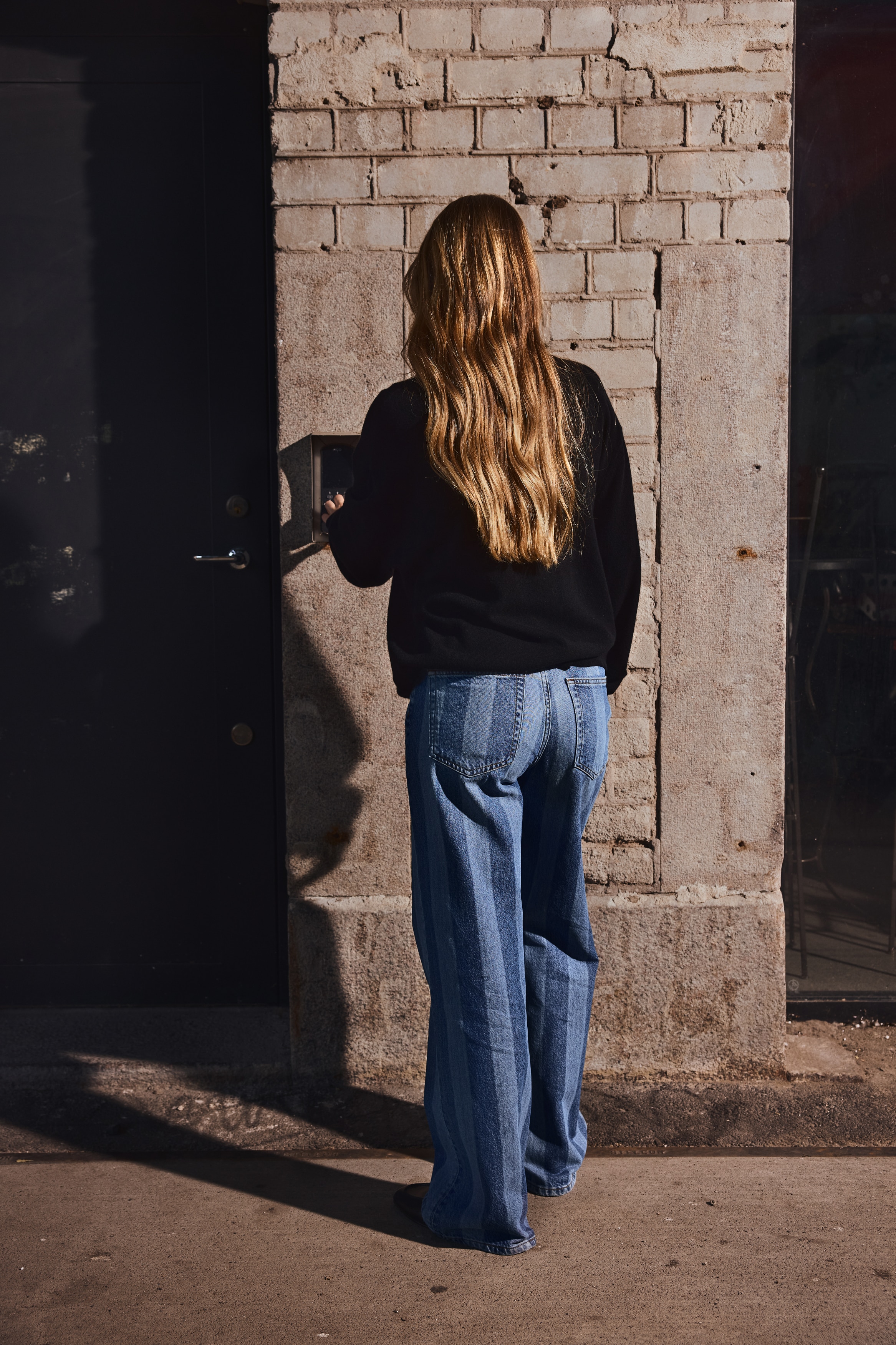 Women's Denim blue/striped Wide High Jeans | H&M CA
