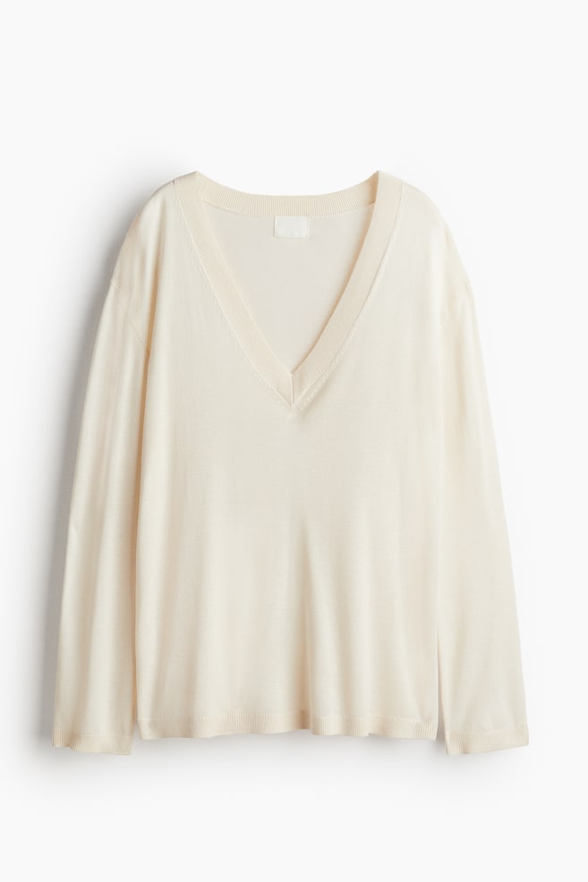 V-neck jumper - Cream/Grey marl/Black - 1