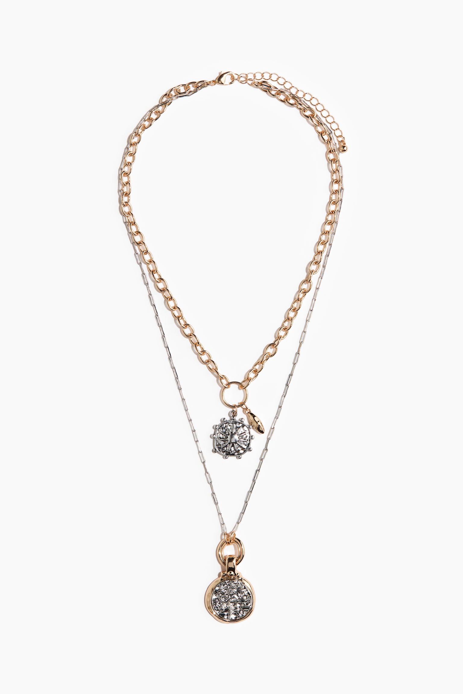 Double-Strand Pendant Necklace - Gold-colored/silver-colored