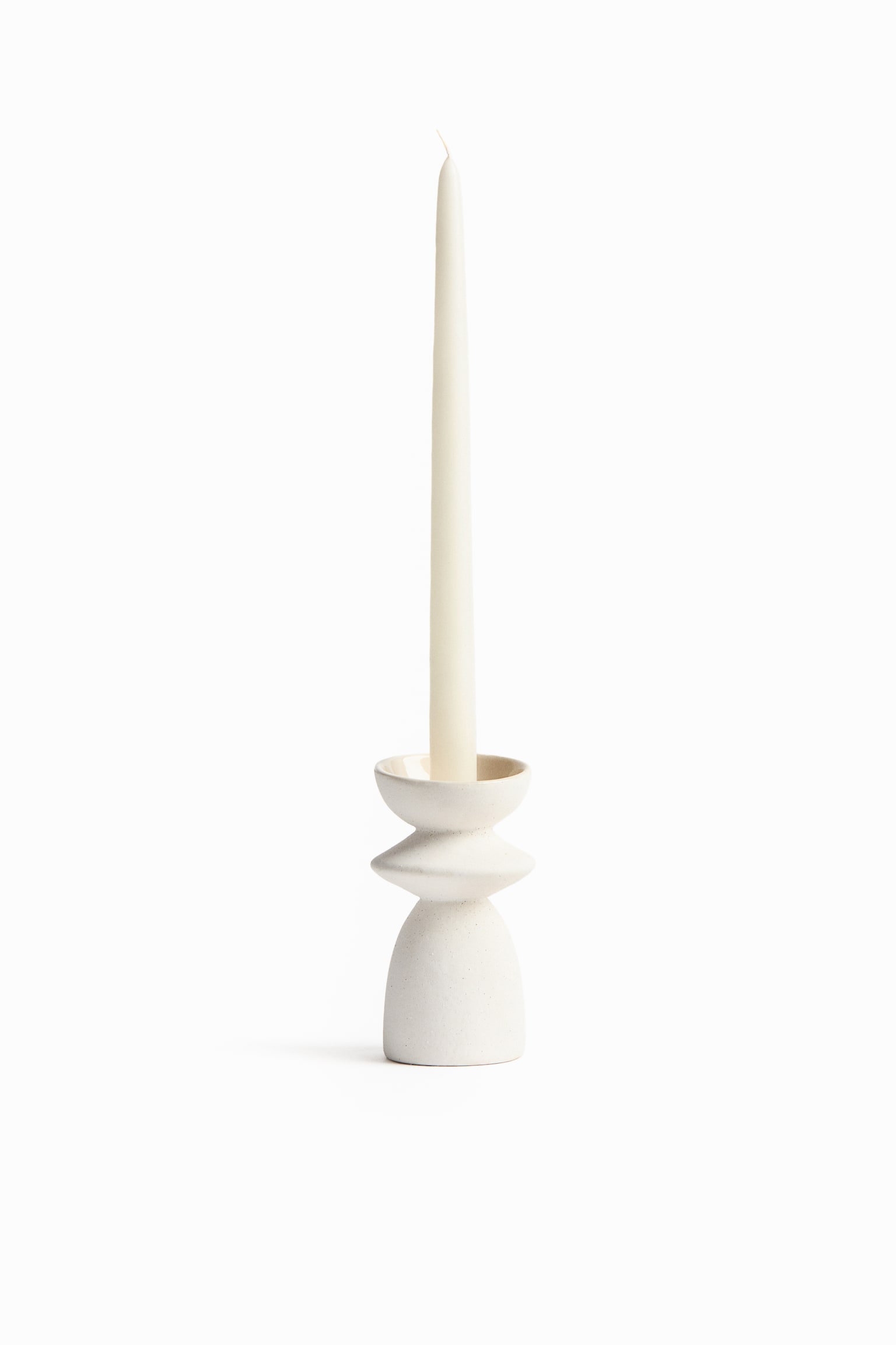 Stoneware candle holder - White/Light beige - 1