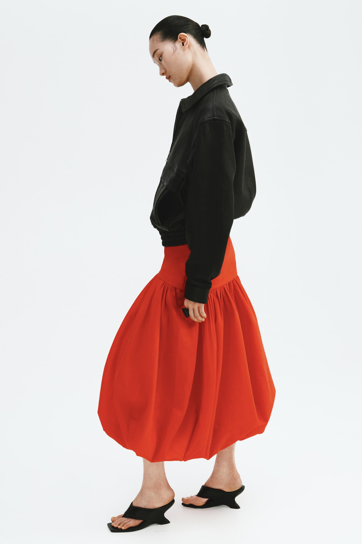 Midi balloon skirt - Bright red/Black - 3