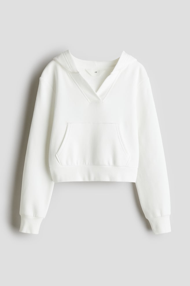 Hoodie mit V-Ausschnitt - Weiss/Dunkelgrau - 1