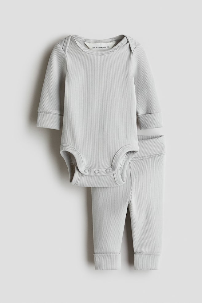 2-piece pima cotton set - Light grey/Light beige - 1