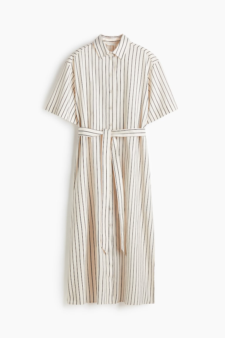 Women's Cream/striped Linen-Blend Shirt Dress | H&M US Women's Cream/striped Linen-Blend Shirt Dress | H&M US