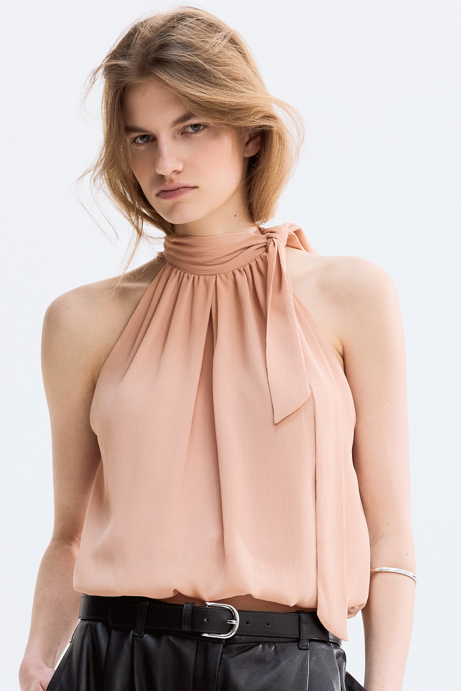 Топ без ръкави с долен край тип балон - Светъл матоворозов - 4