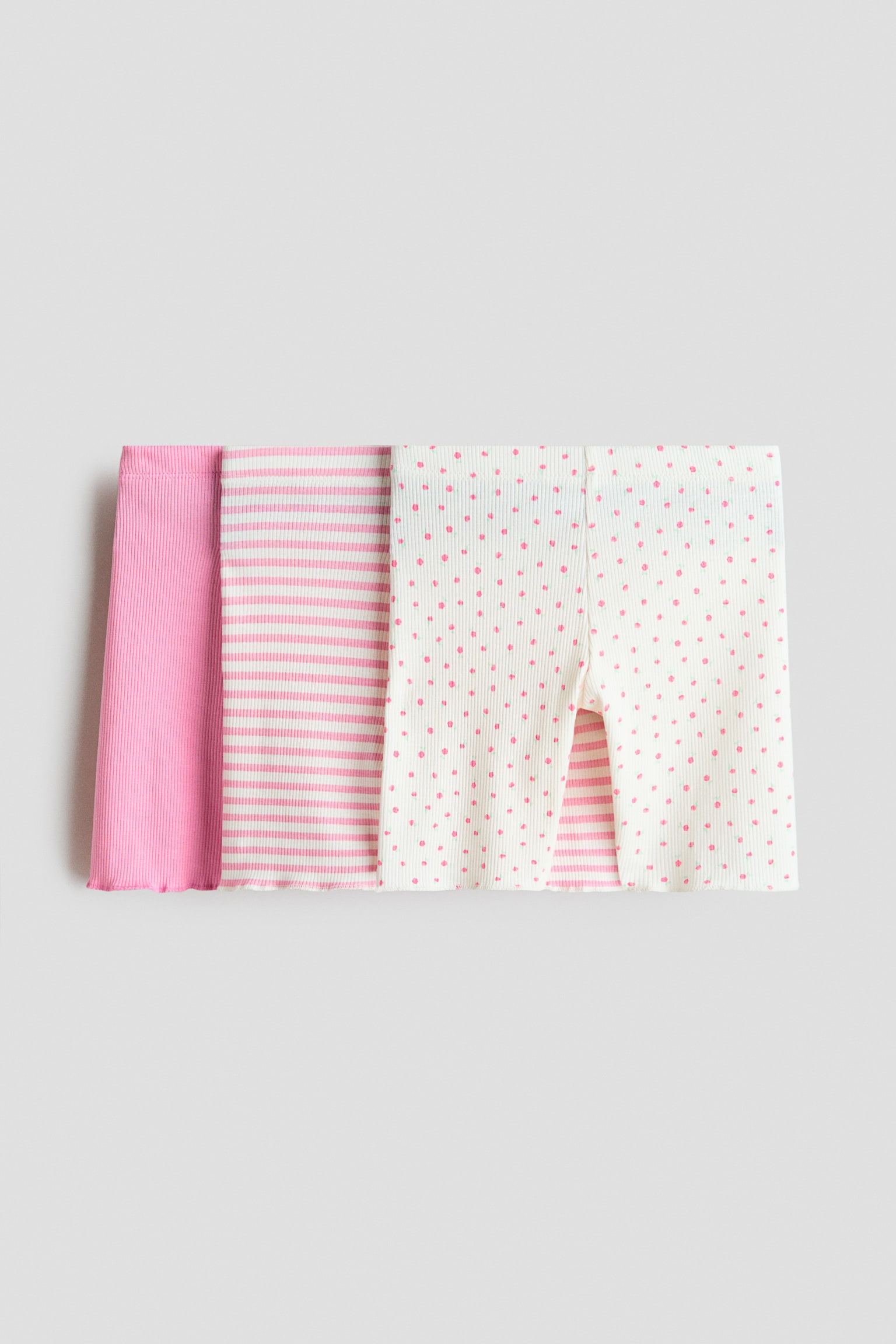 3-pak ribbede cykelshorts - Hvid/Rosastribet/Lys beigemeleret/Lyseblå/Rosa/Blomstret