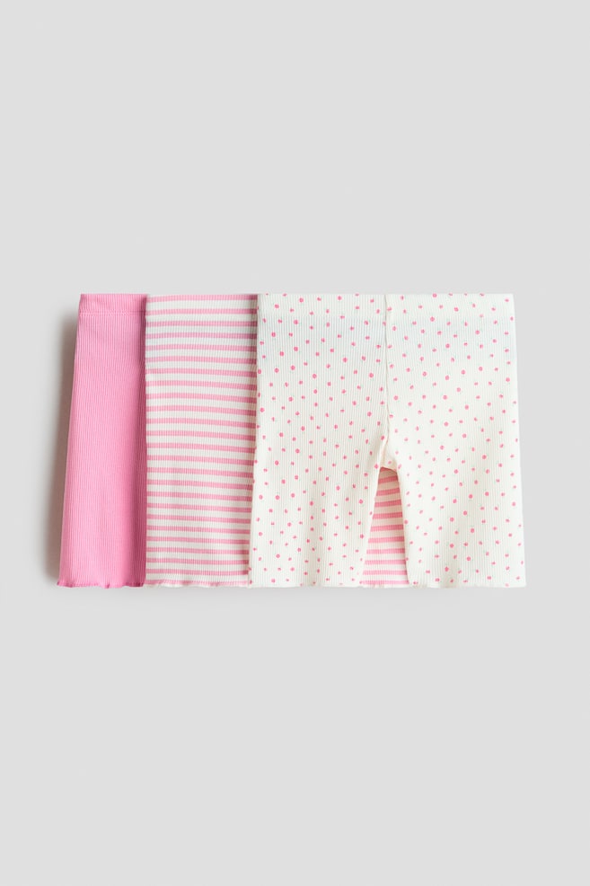 3-Pack Ribbed Bike Shorts - White/pink striped/White/floral/Pink/floral - 1