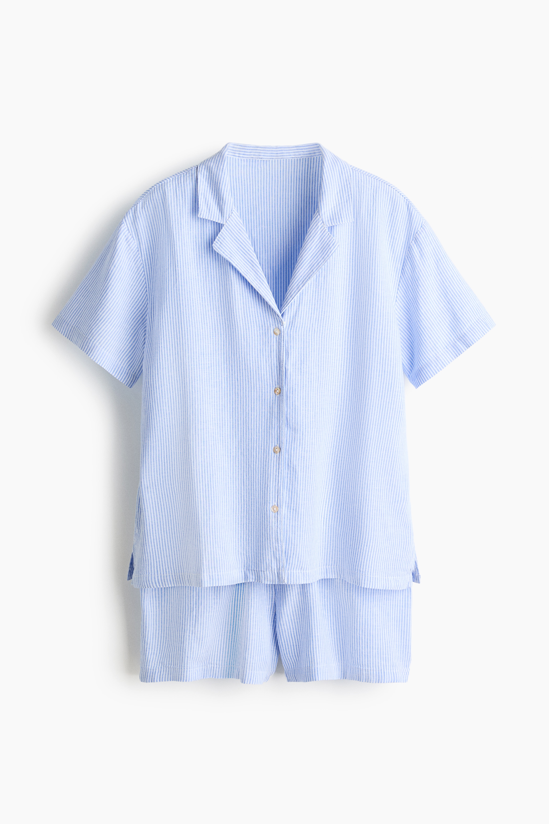 Linen-blend pyjamas - Blue/Striped/Light pink