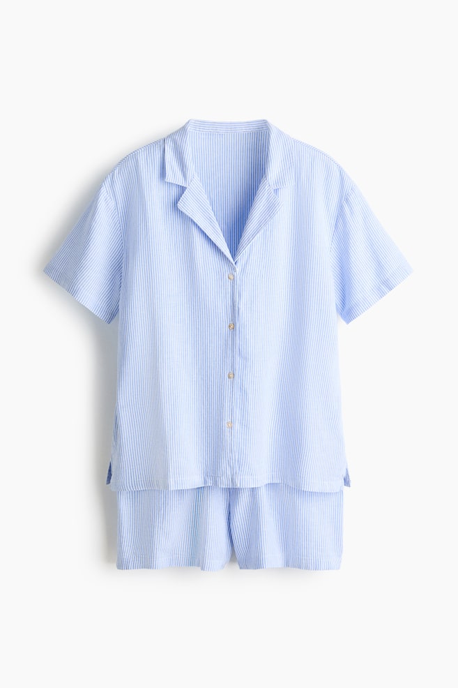 Linen-blend pyjamas - Blue/Striped/Light pink - 1