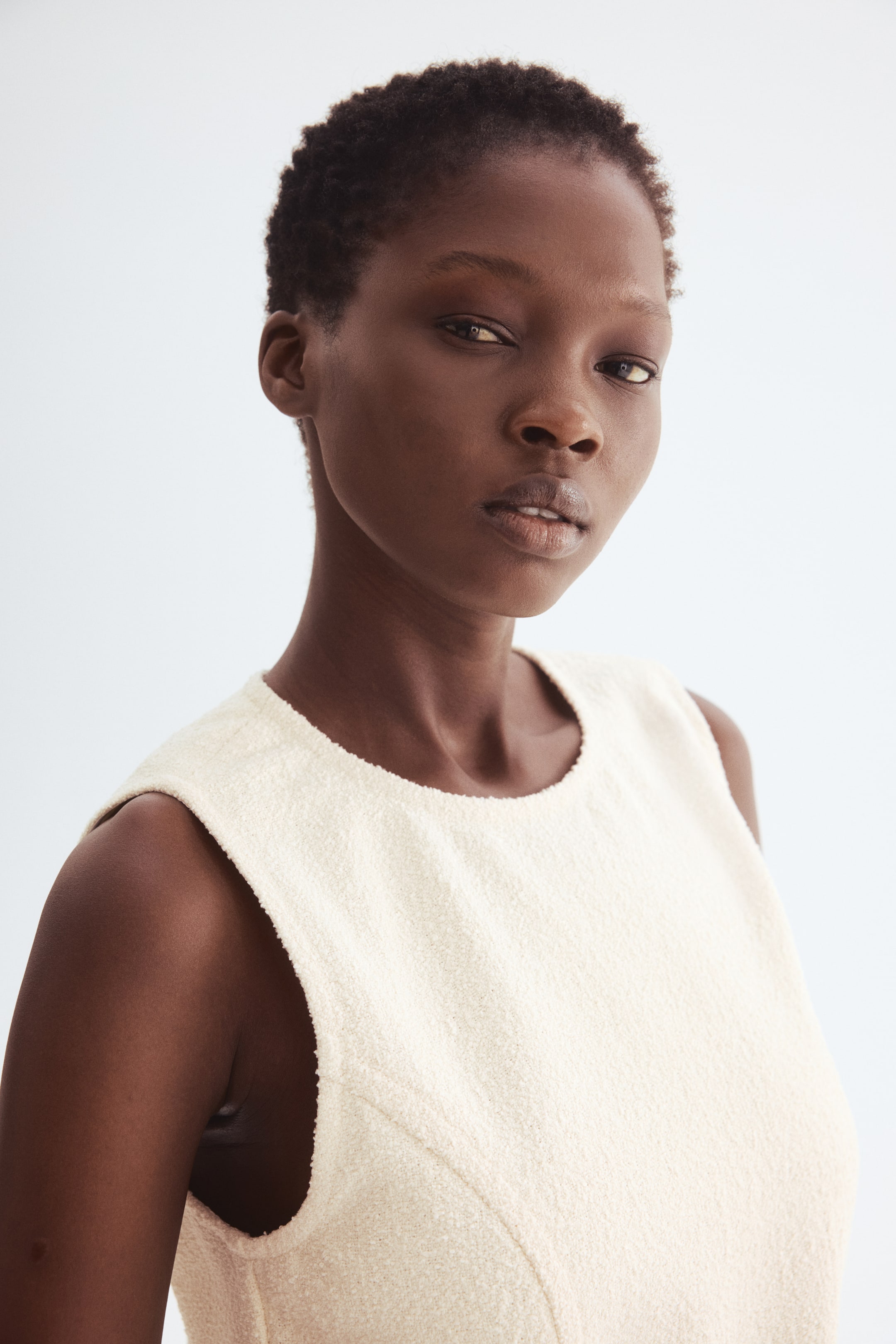 View larger image: Belted bouclé dress - Cream - Ladies | H&M SG 2