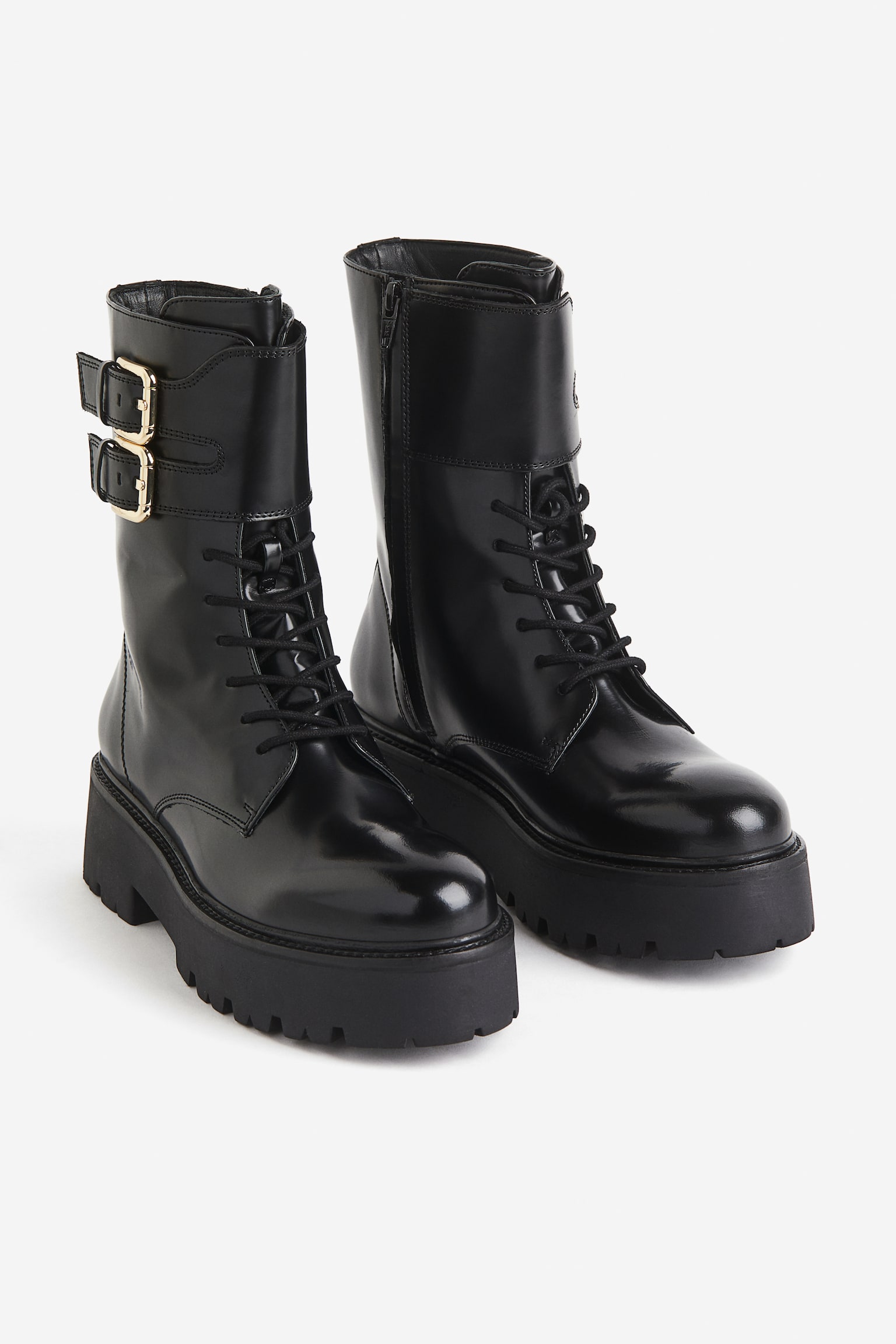 Lace-up leather boots - Black - 3