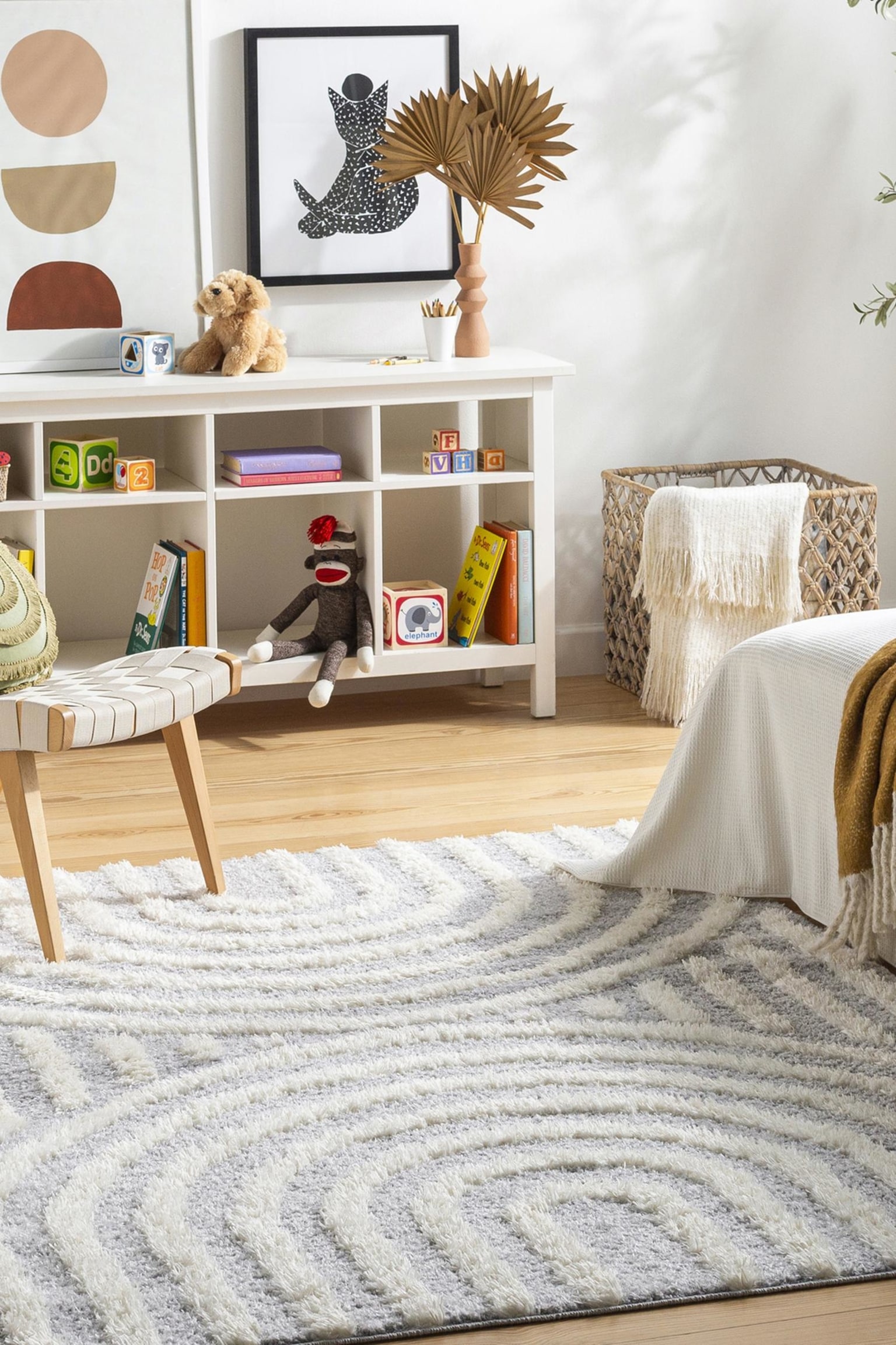 Marava Modern Shaggy Area Rug - Grey, White - 2