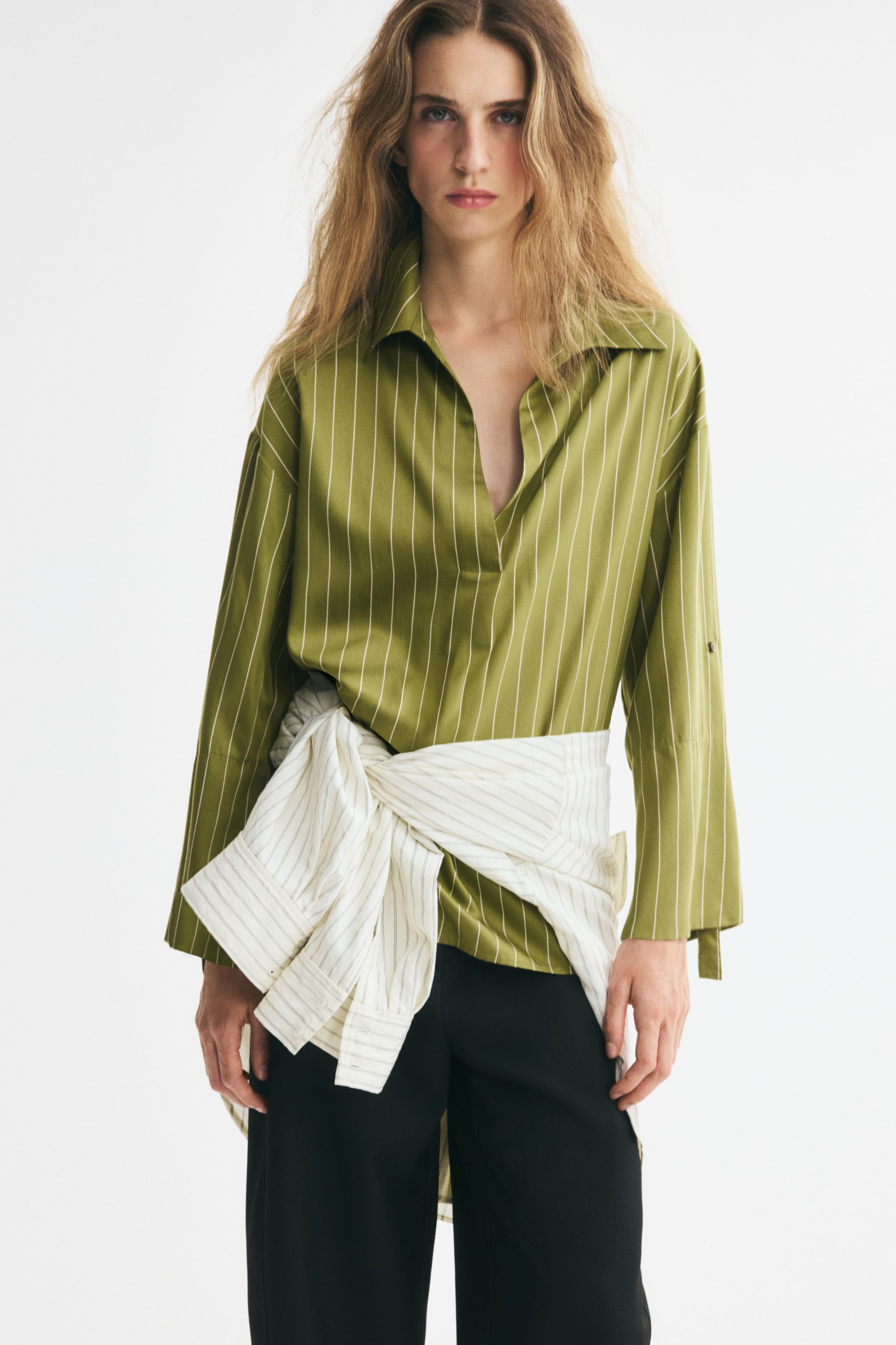 Visualizza immagine più grande: Camicia popover oversize - Verde oliva/righe - DONNA | H&M IT 1