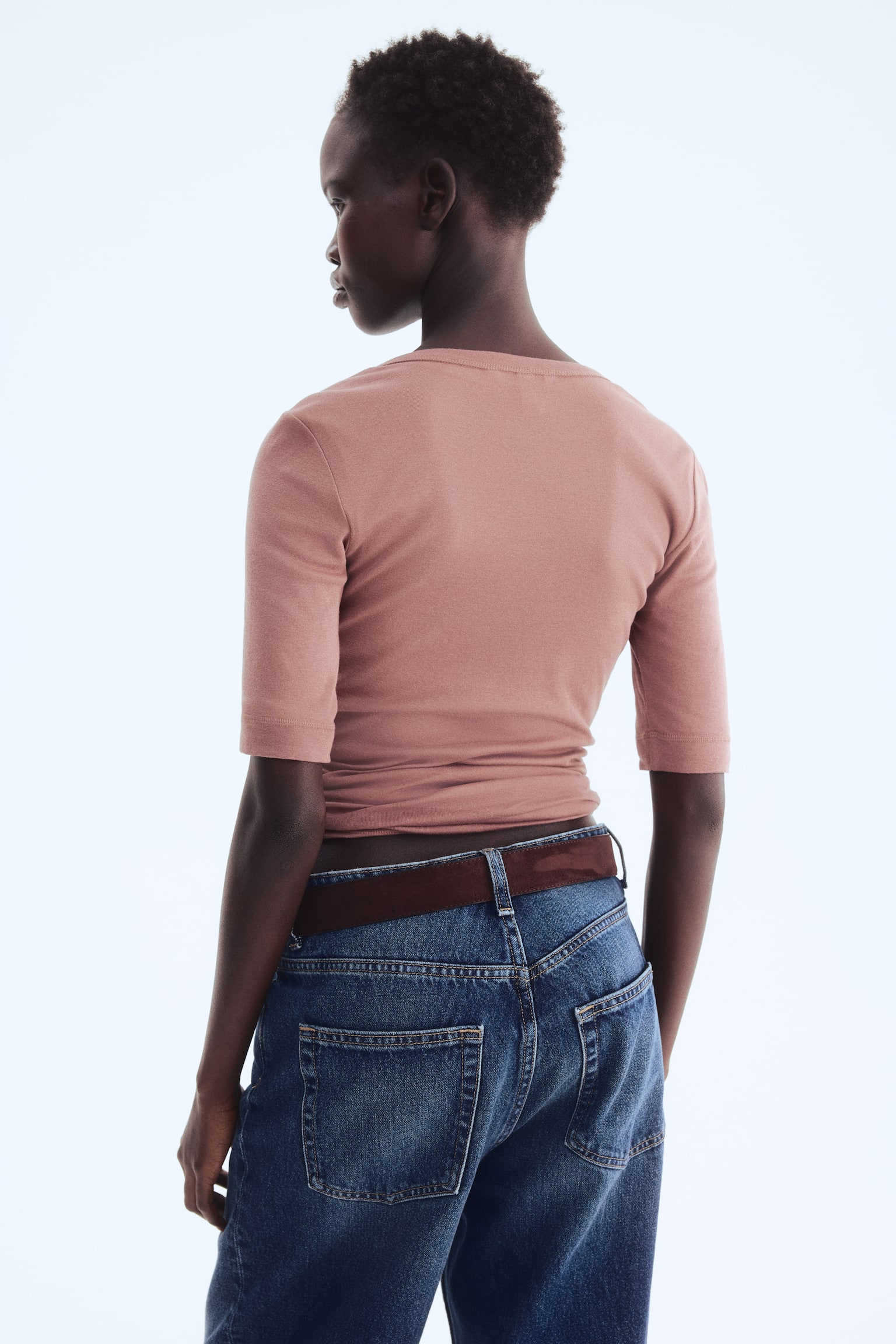 Pima cotton top - Dark dusty pink/Dark brown/Light beige - 3