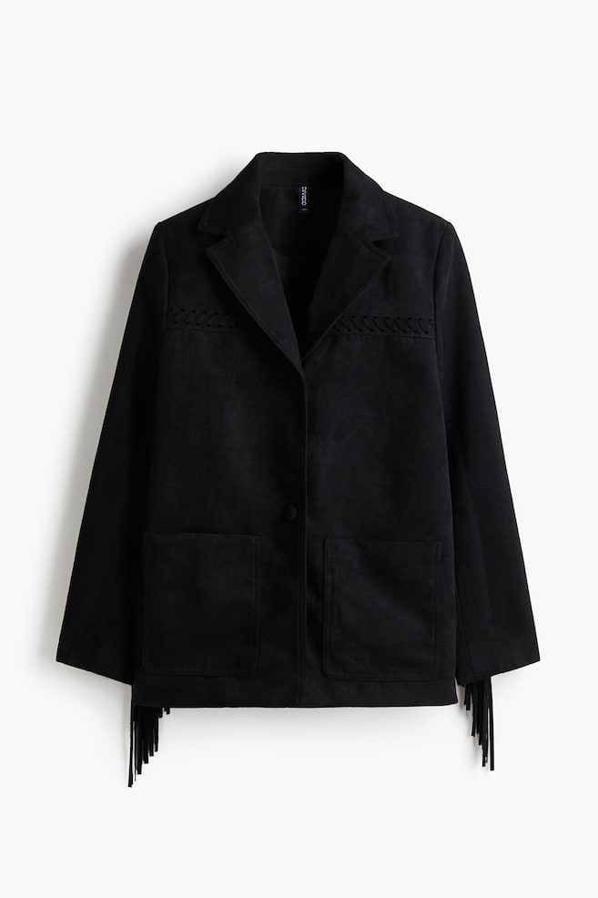 Blazer mit Fransen - Schwarz/Dunkelbraun - 1