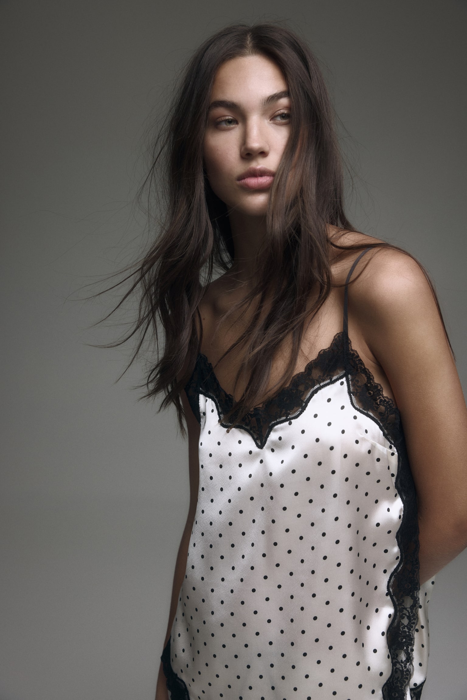 Satin pyjamas - Krémová/puntíky/Tmavě hnědá - 4