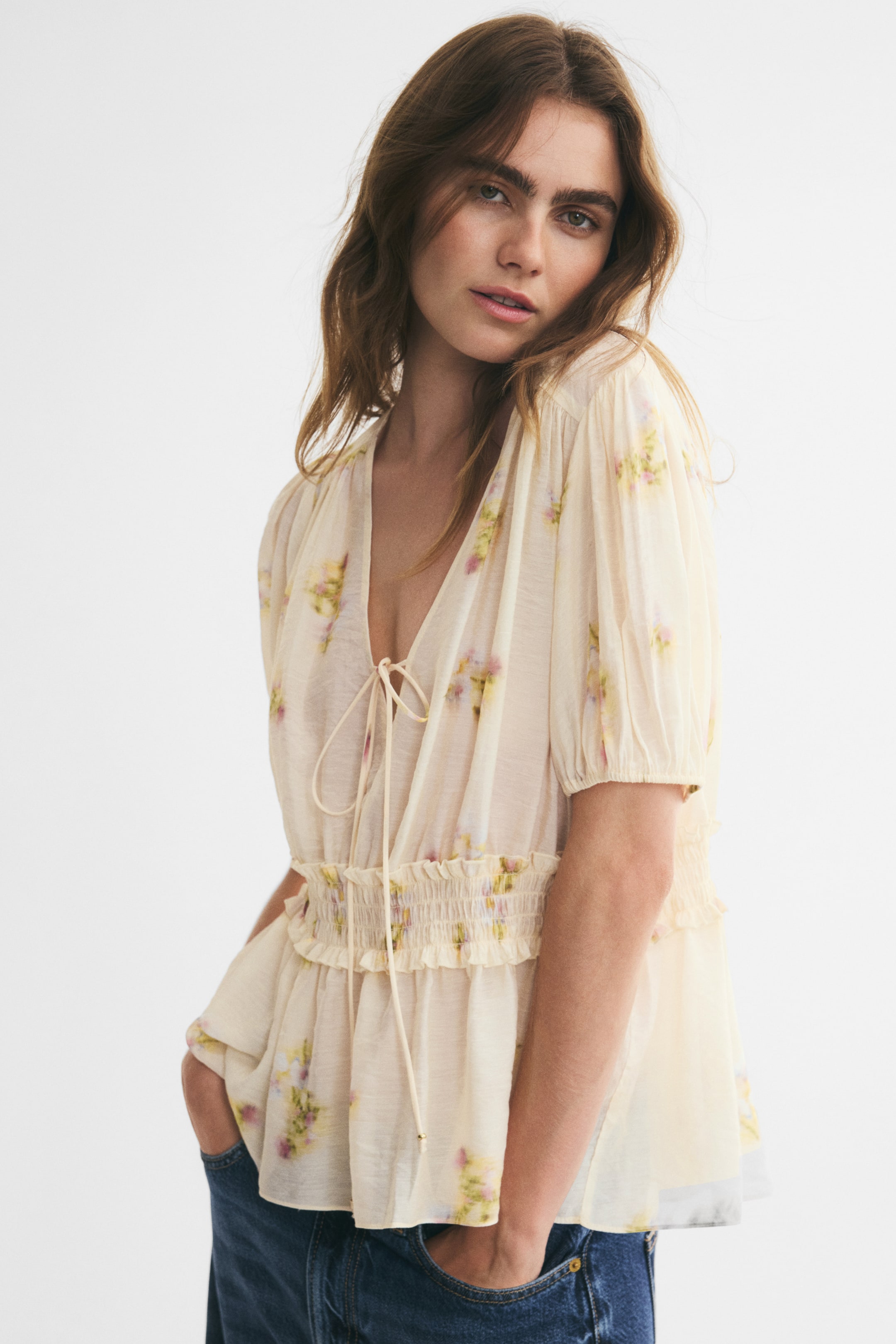 Puff-Sleeved Peplum Blouse