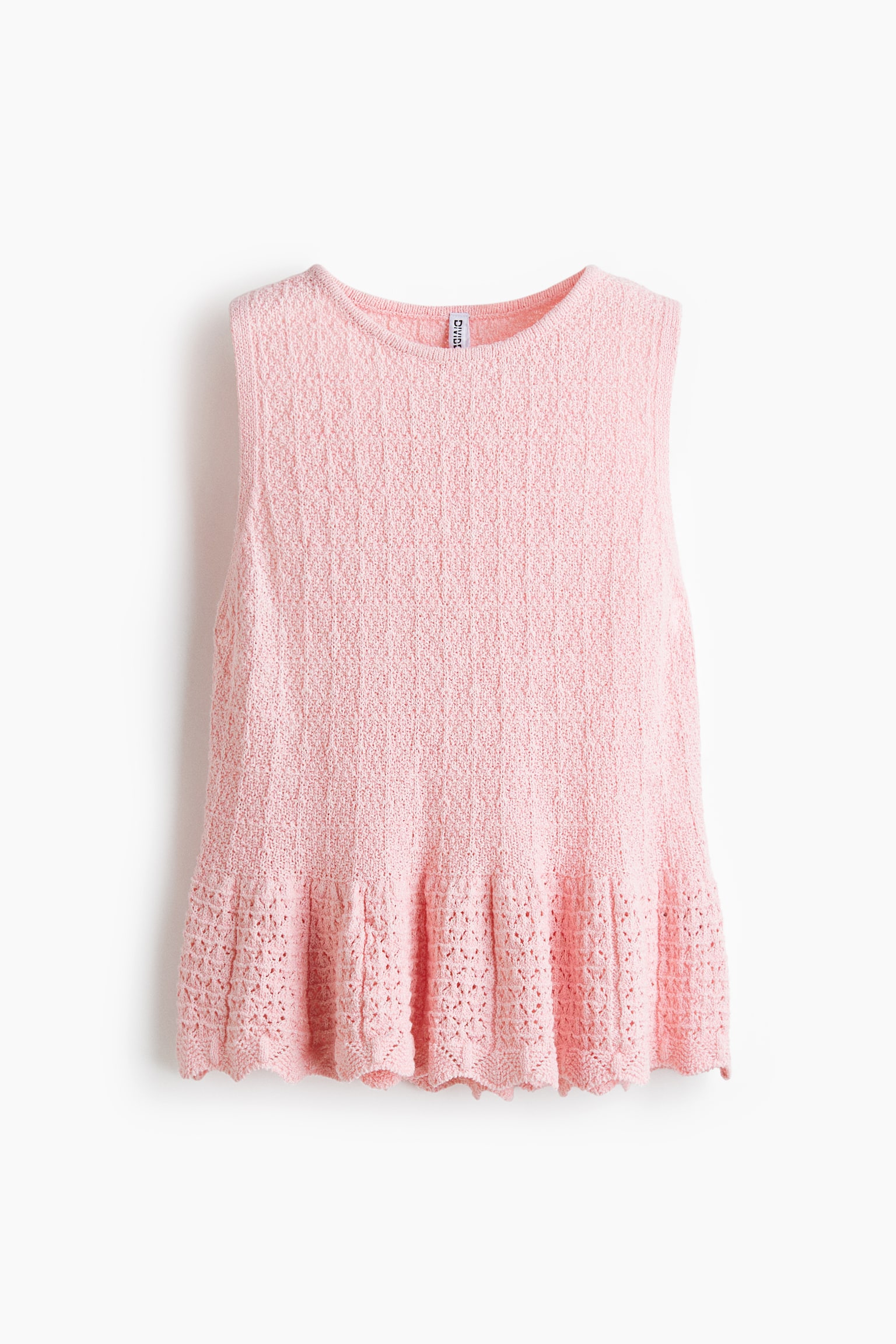 Pointelle-knit peplum top - Light pink/Bright blue/Cream
