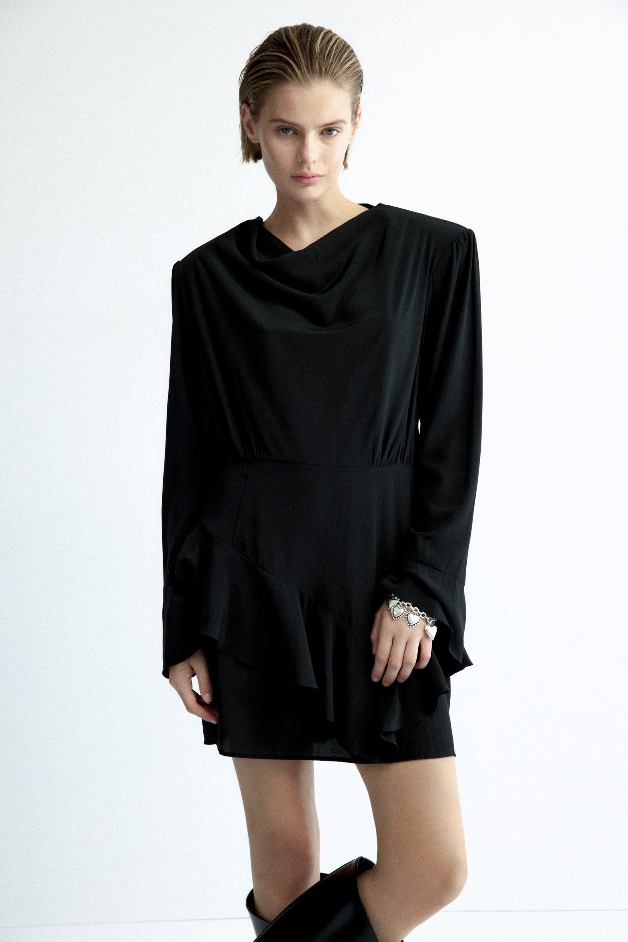 Flounced Cowl-Neck Dress