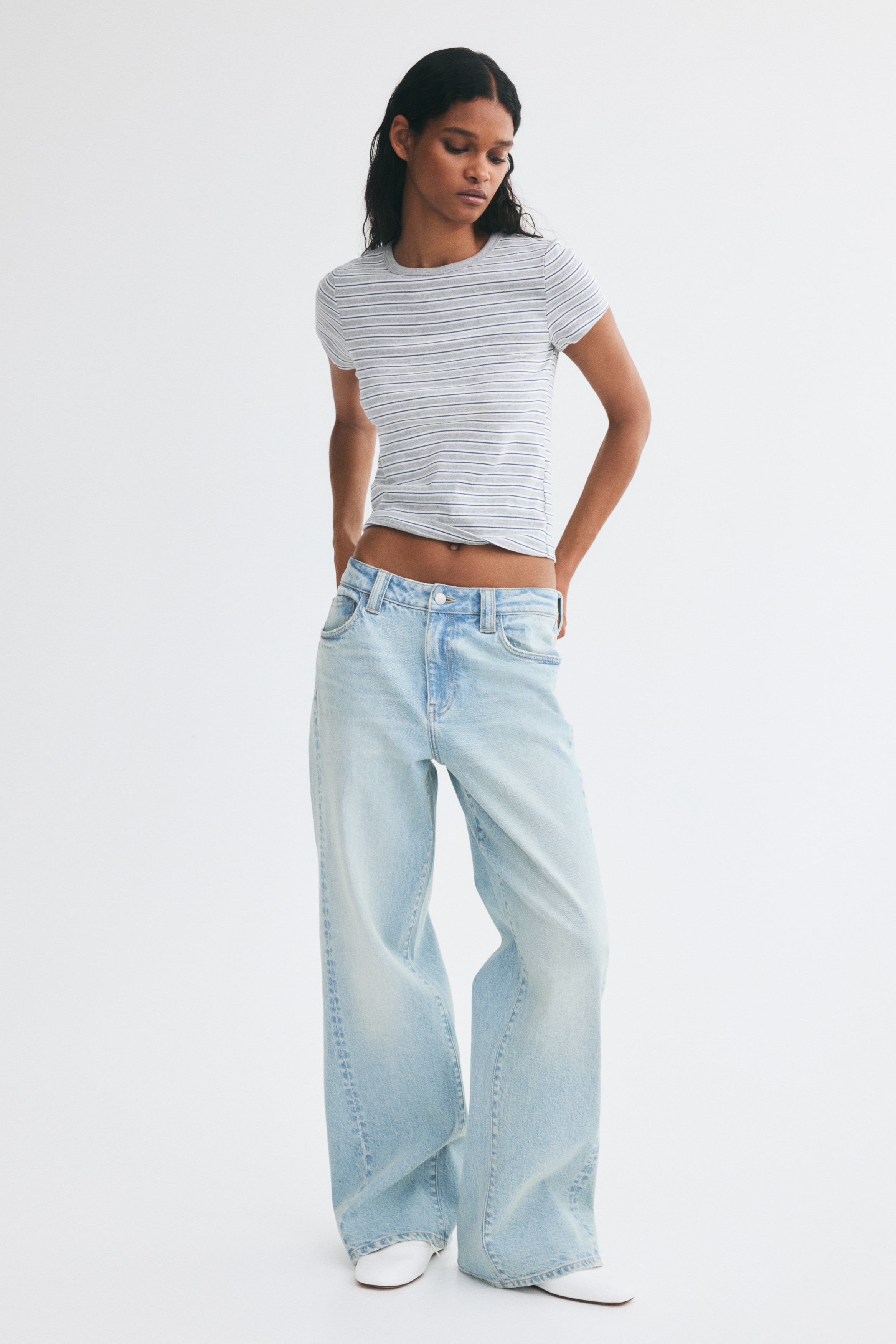 Wide High Waist Jeans - Denim blue/Tmavý denim blue