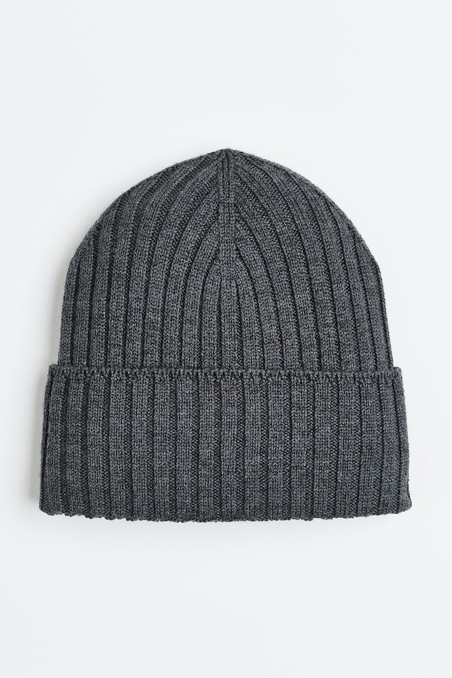 Rib-knit wool hat - Dark grey/Dark yellow - 1