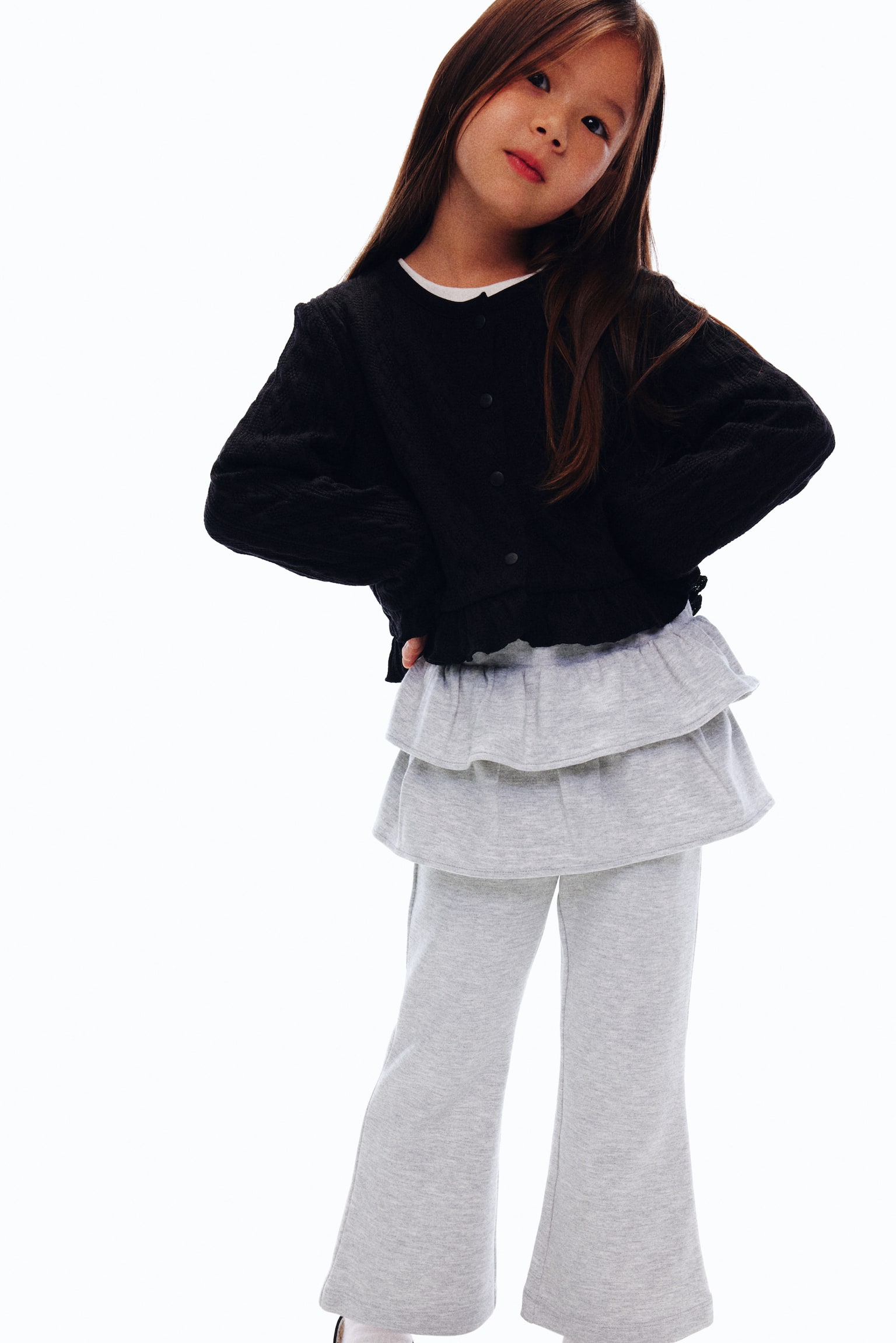 裙襬外層內搭褲 - 淺灰混色/黑色 - 6