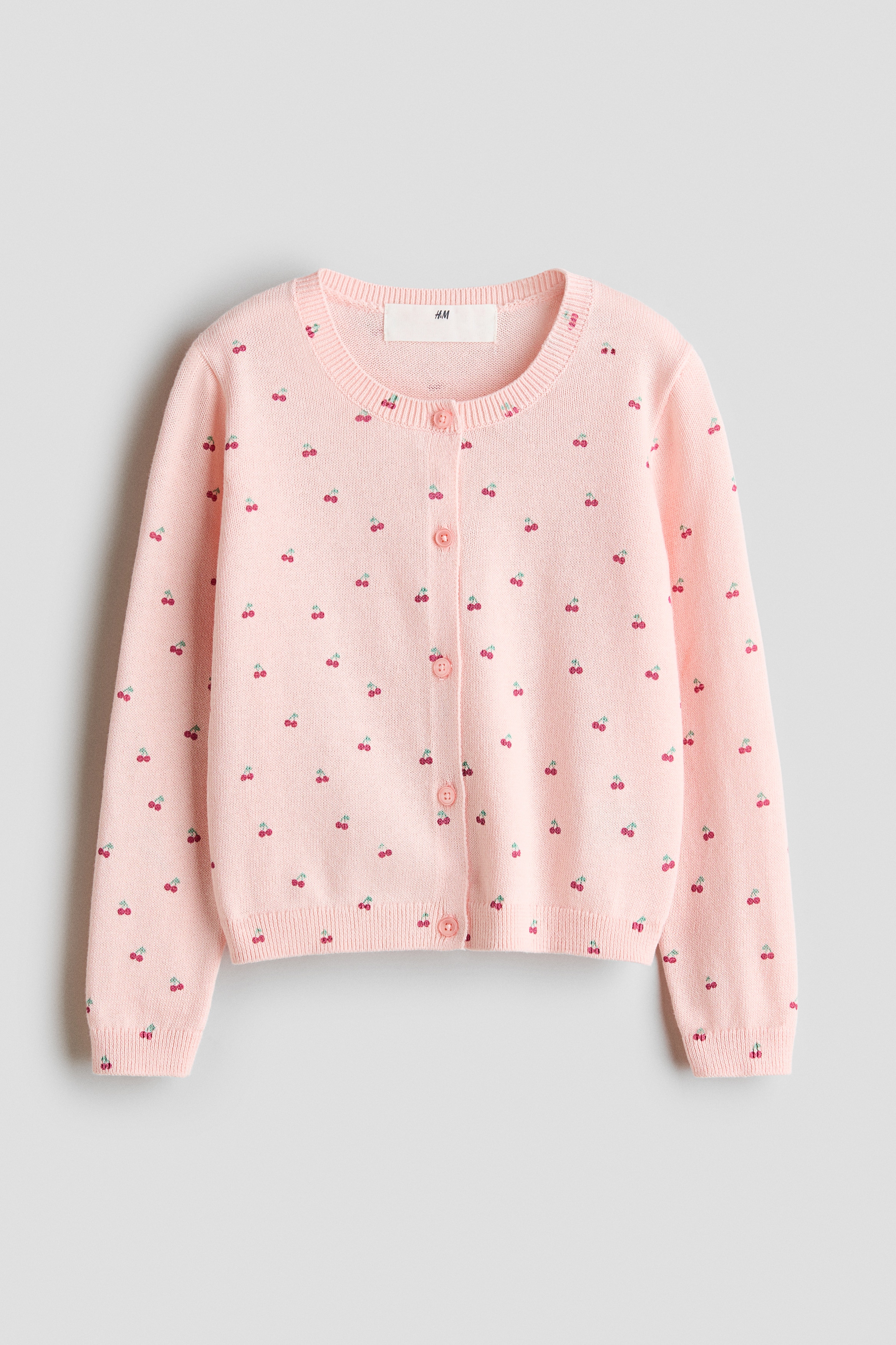 Finstrikket mønstret cardigan - Lys rosa/Kirsebær/Cream/Hjerter