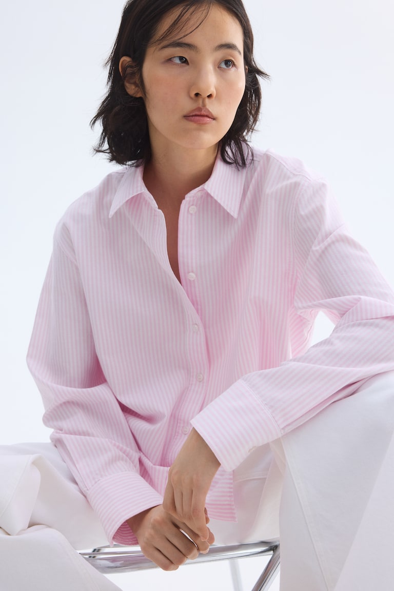 strapless open back dress Sadie Relaxed Cotton Shirt-Pink Stripe Hotch main image 1