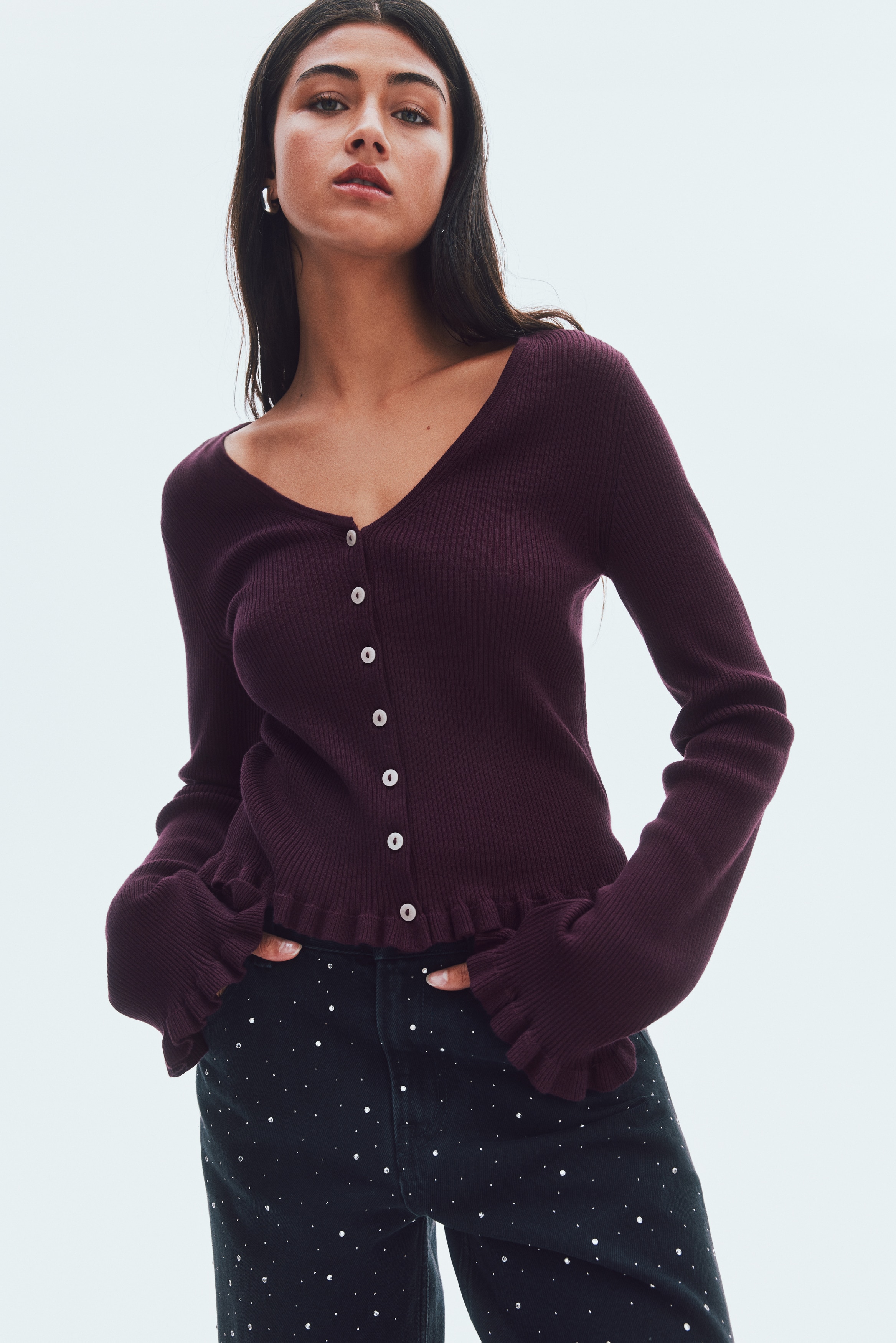 Women's White Frill-trimmed cardigan | H&M IN