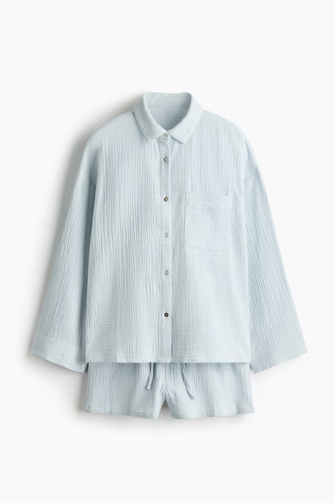 Pajama Shirt and Shorts - Light dusty blue/Light pink/Dusty brown/Dark gray/Dark blue/Cream/polka dot - 1