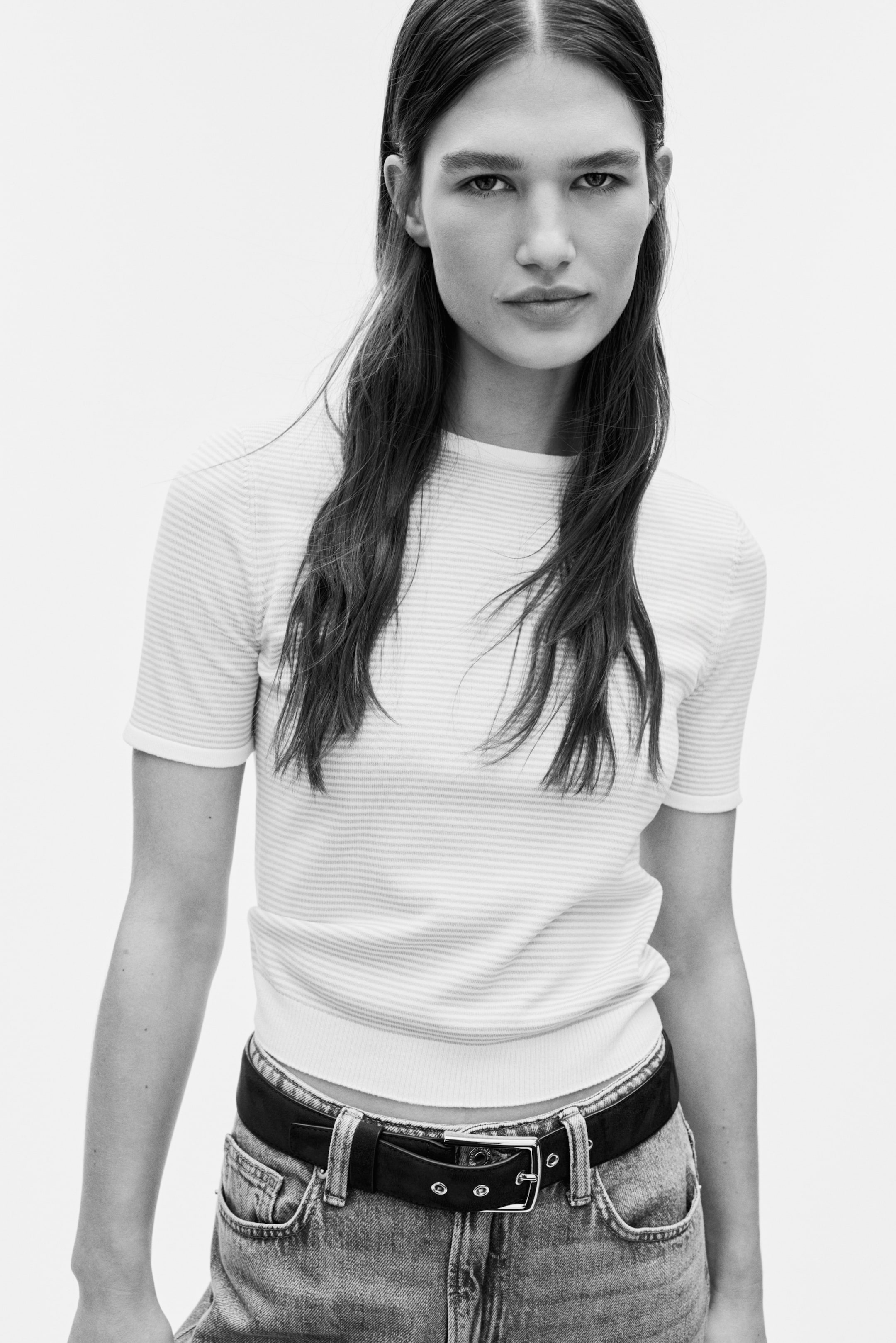 Visualizza immagine più grande: T-shirt in maglia fine - Bianco/grigio chiaro righe - DONNA | H&M IT 1