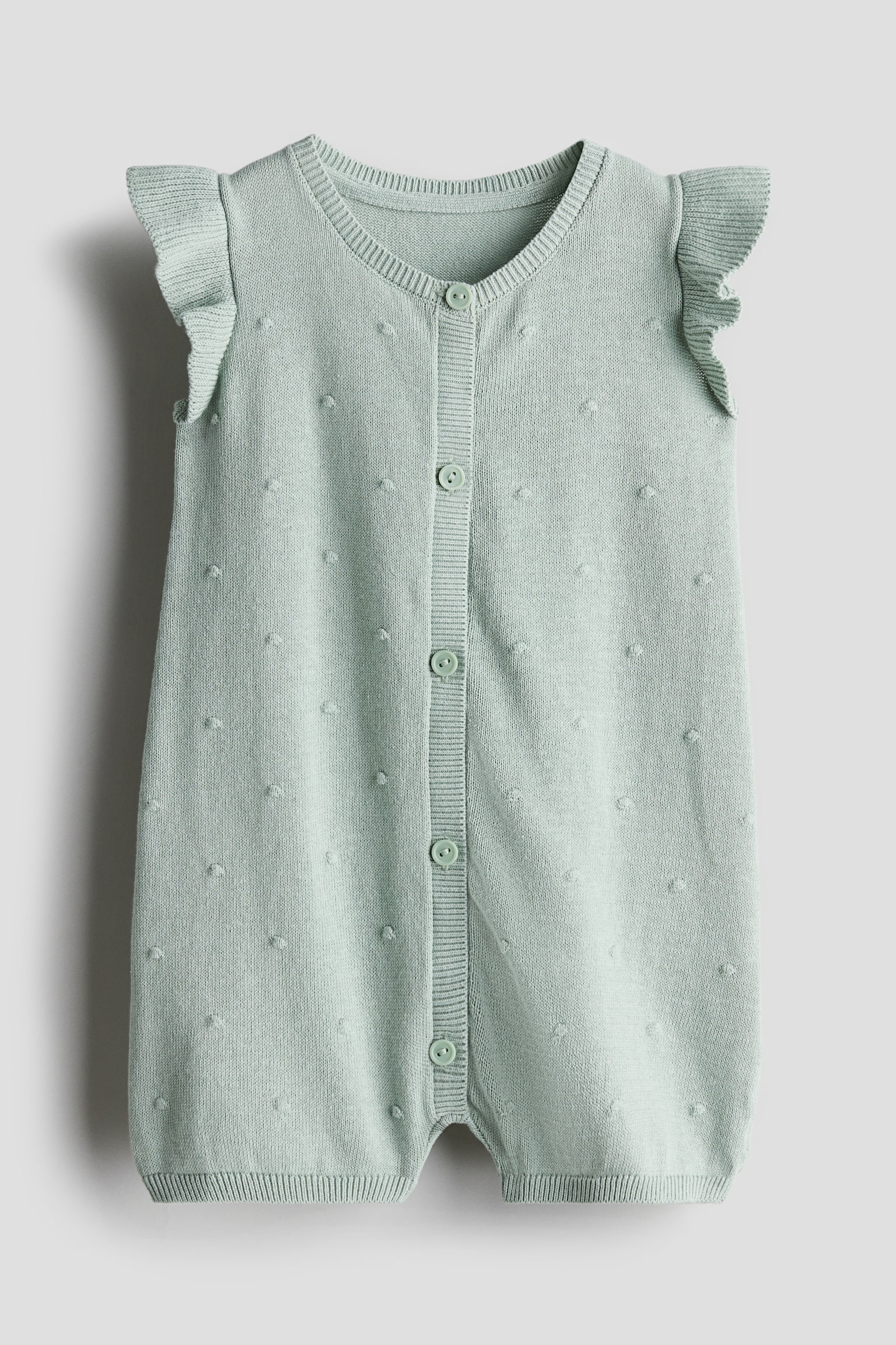 Knitted cotton romper suit - Light dusty green/White - 1