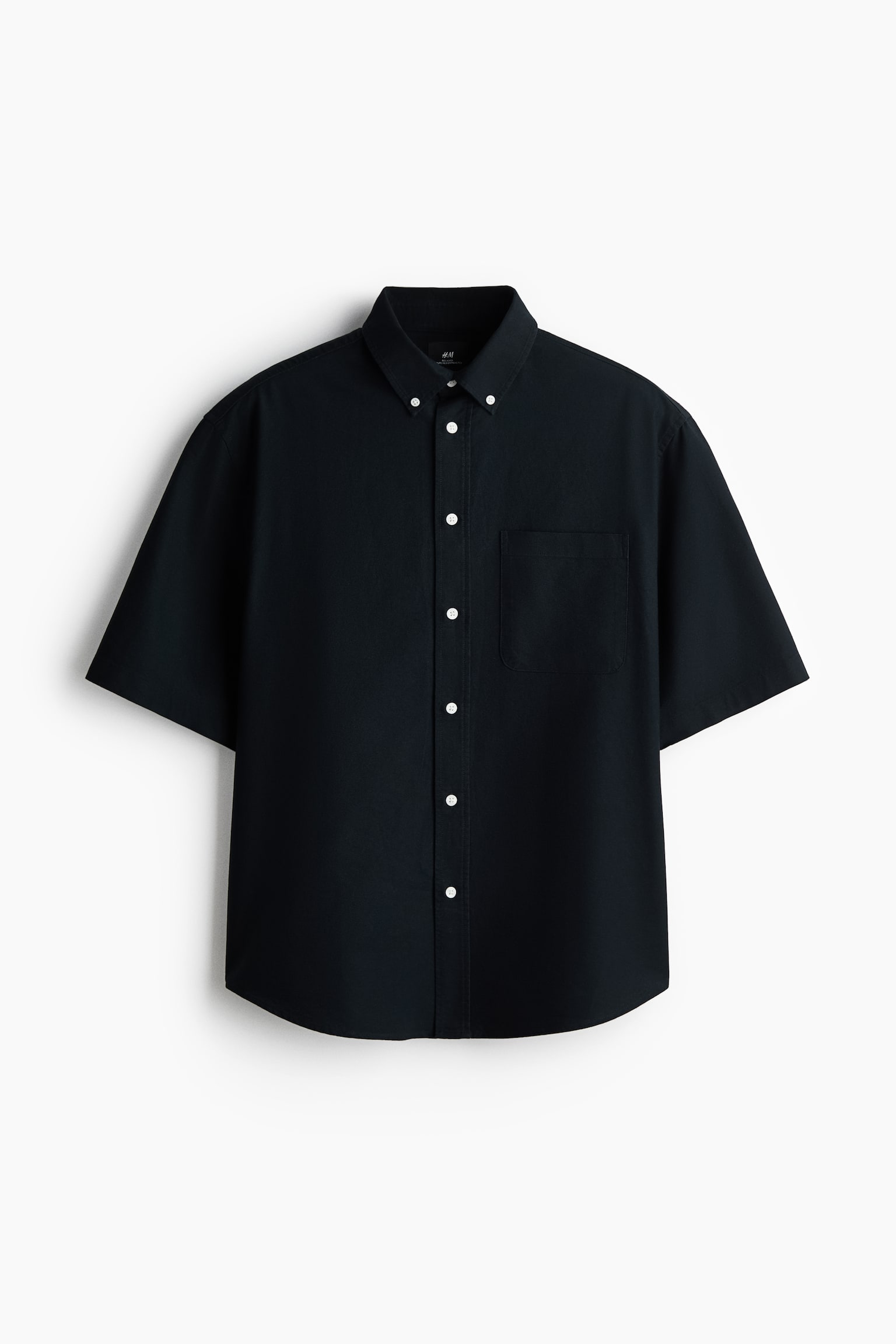 Relaxed Fit Short-sleeved Oxford shirt - Black/Dark blue/Dark green/White/Green/Striped - 2
