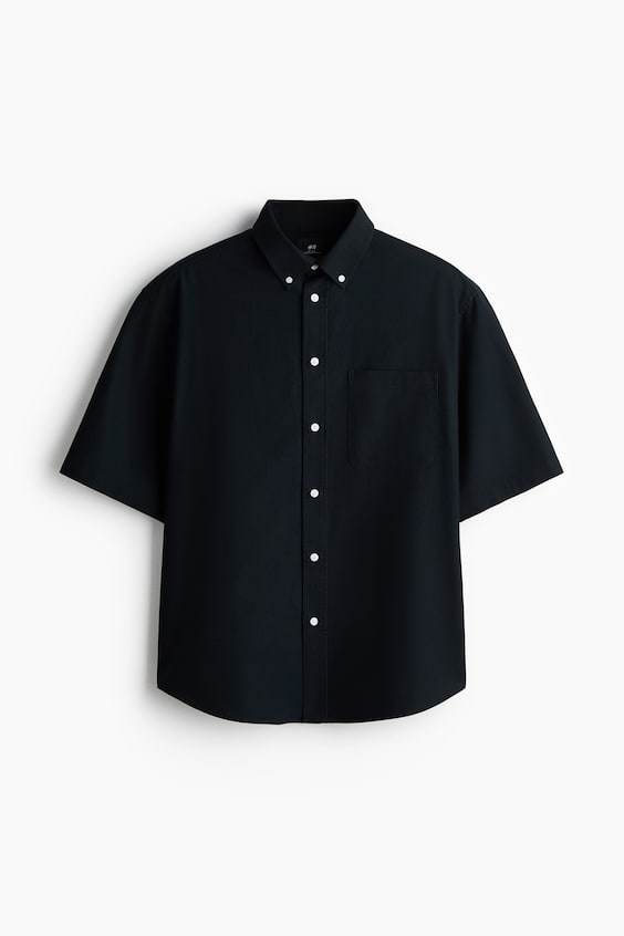 Мужские рубашки H&M Relaxed-Fit Short-Sleeved Oxford Shirt