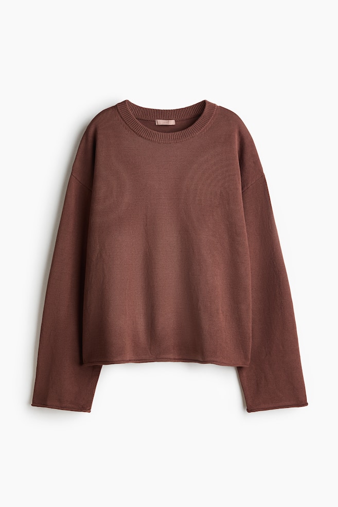 Rolled-Edge Sweater - Brown/Light dusty pink - 1