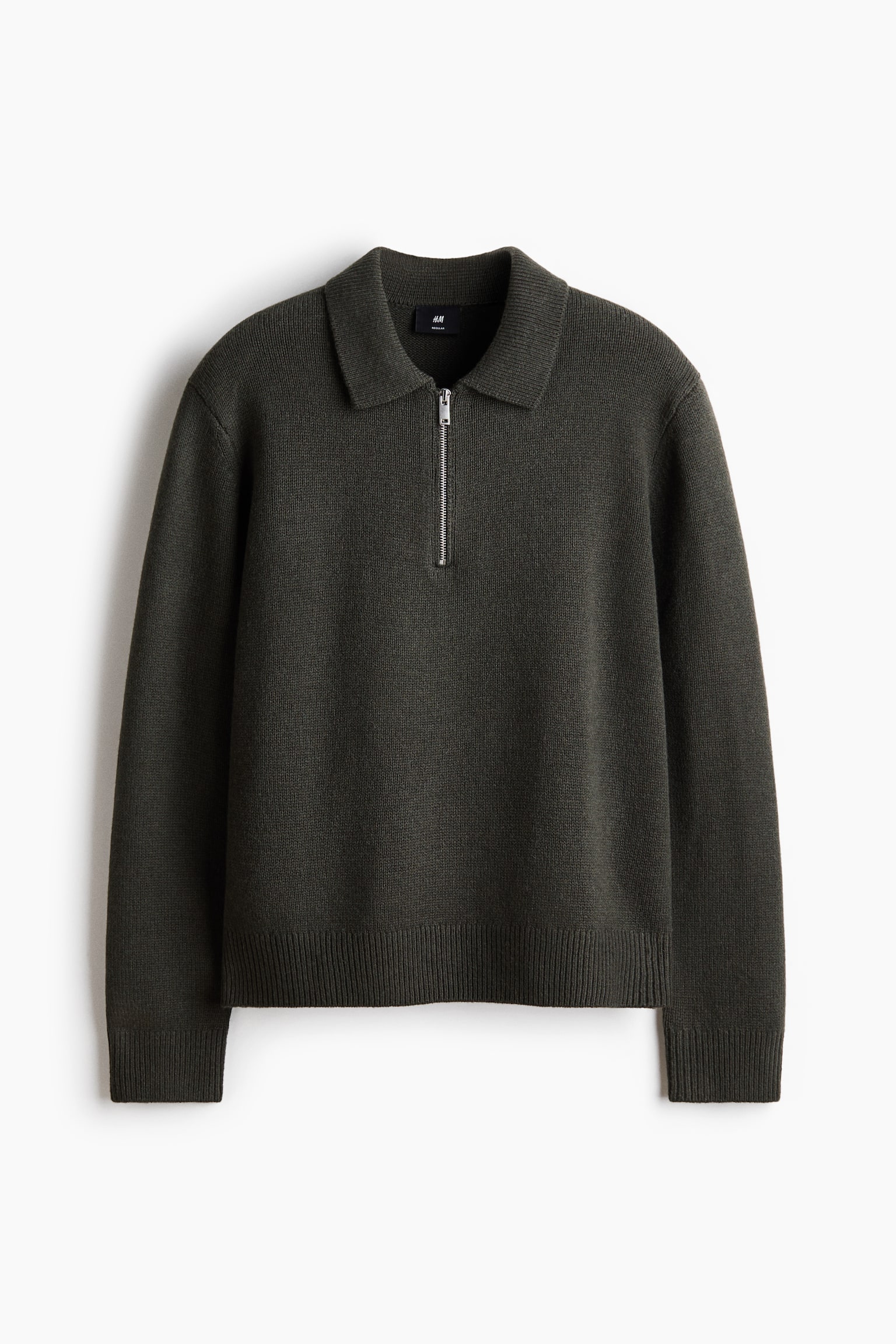 Regular Fit Polotrøye i ull - Mørk kakigrønn/Marineblå/Mørk gråmelert - 1