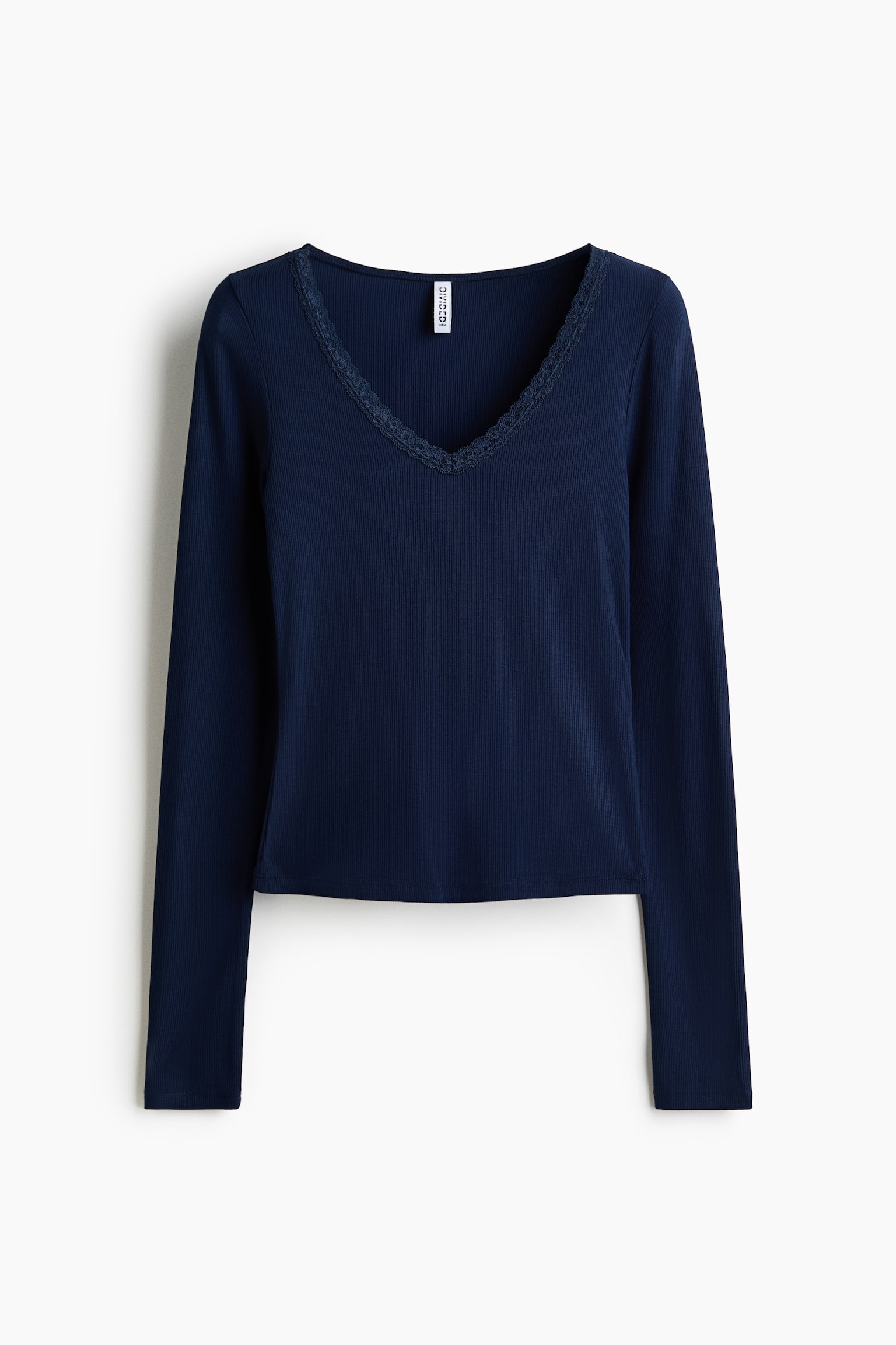 Lace-trimmed jersey top - Dark blue/Cream - 1
