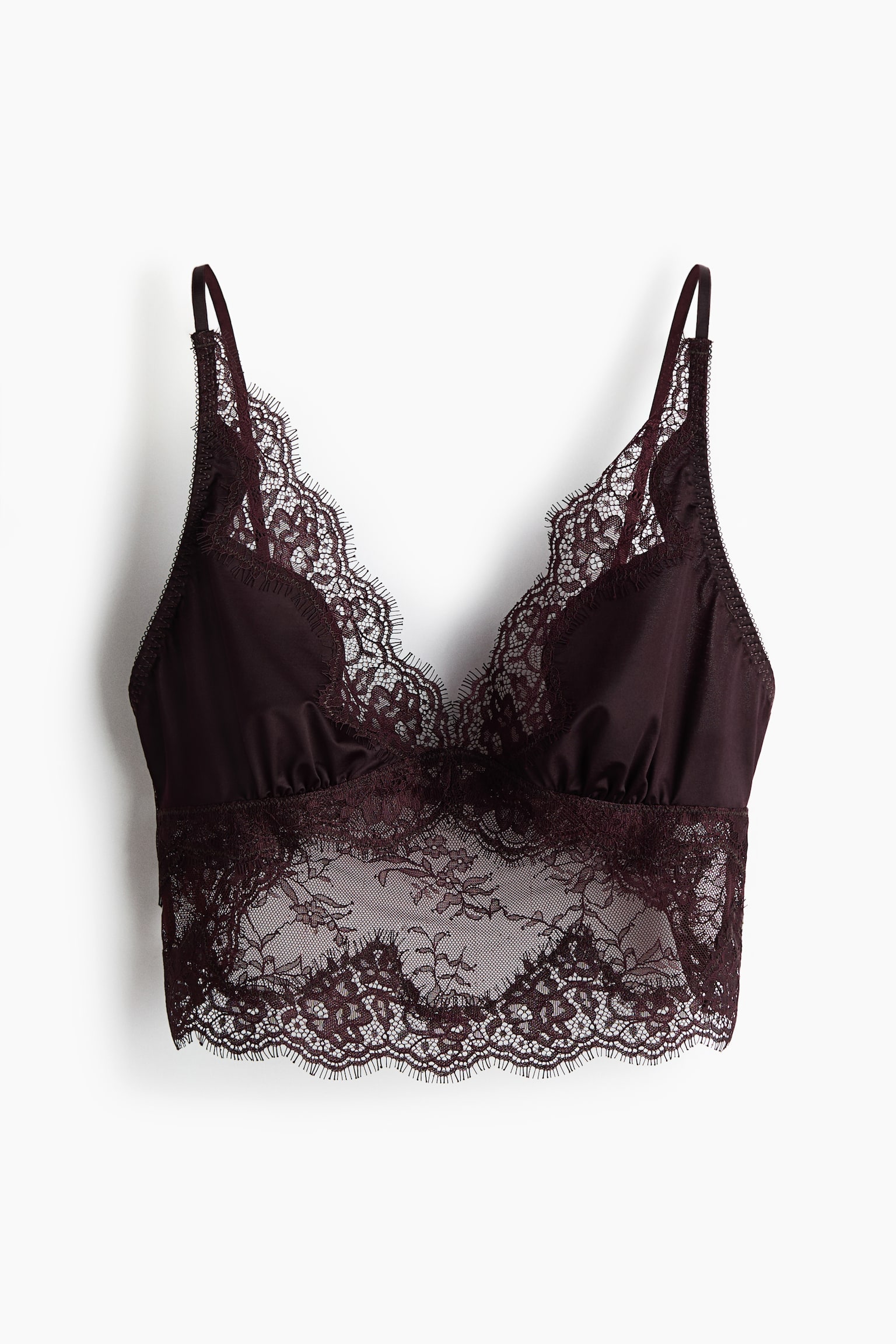 Microfibre and lace bralette - Dark brown/White - 1