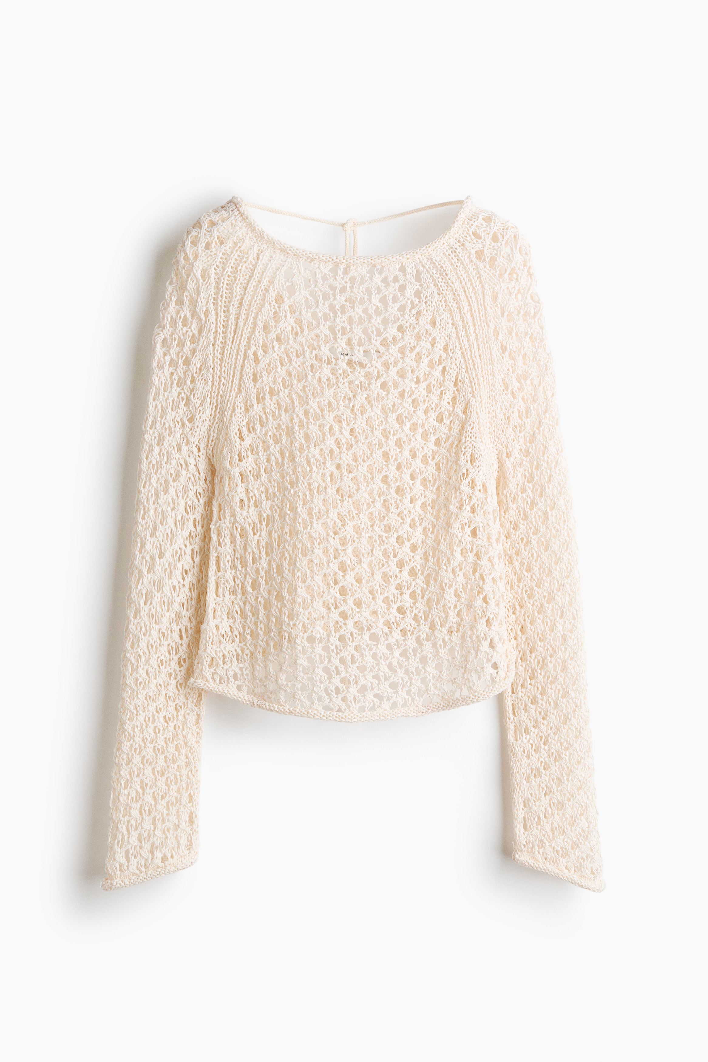 Camisola com atilhos e aparência de crochet - Creme