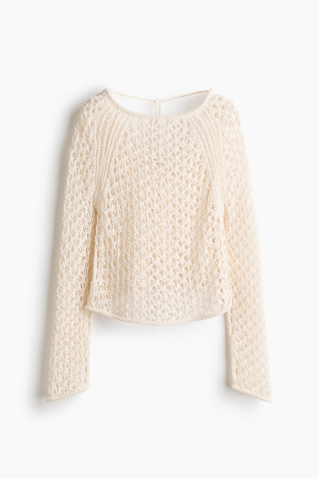 Tie-Detail Crochet-Look Top - Cream - 1