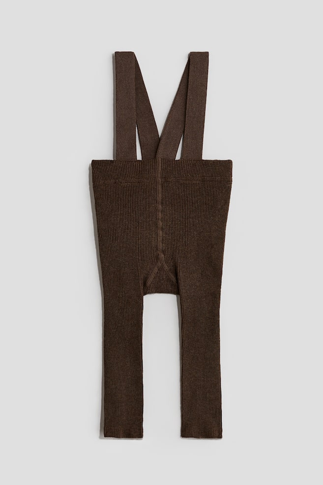 Rib-Knit Leggings with Suspenders - Brown/Light gray melange - 1
