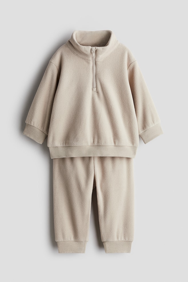 2-piece fleece set - Light beige/Light turquoise/Purple - 1