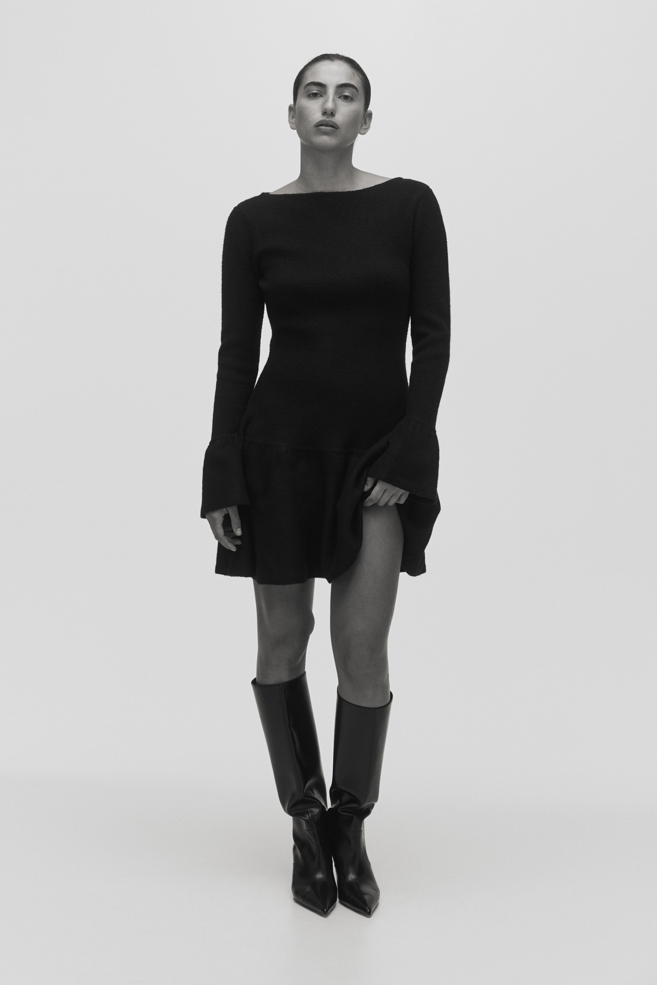查看大圖: Flounced rib-knit dress - 黑色 | H&M 2