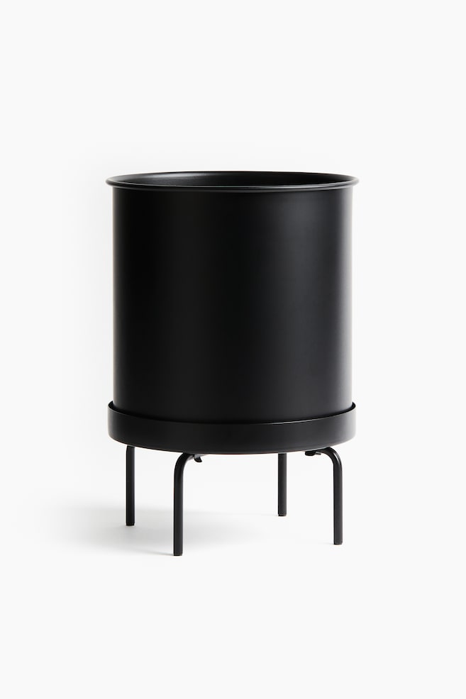 Large Plant Pot on Stand - Black/Olive green/Light beige - 1