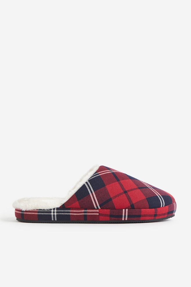 Teddy-lined slippers - Red/Checked - 1