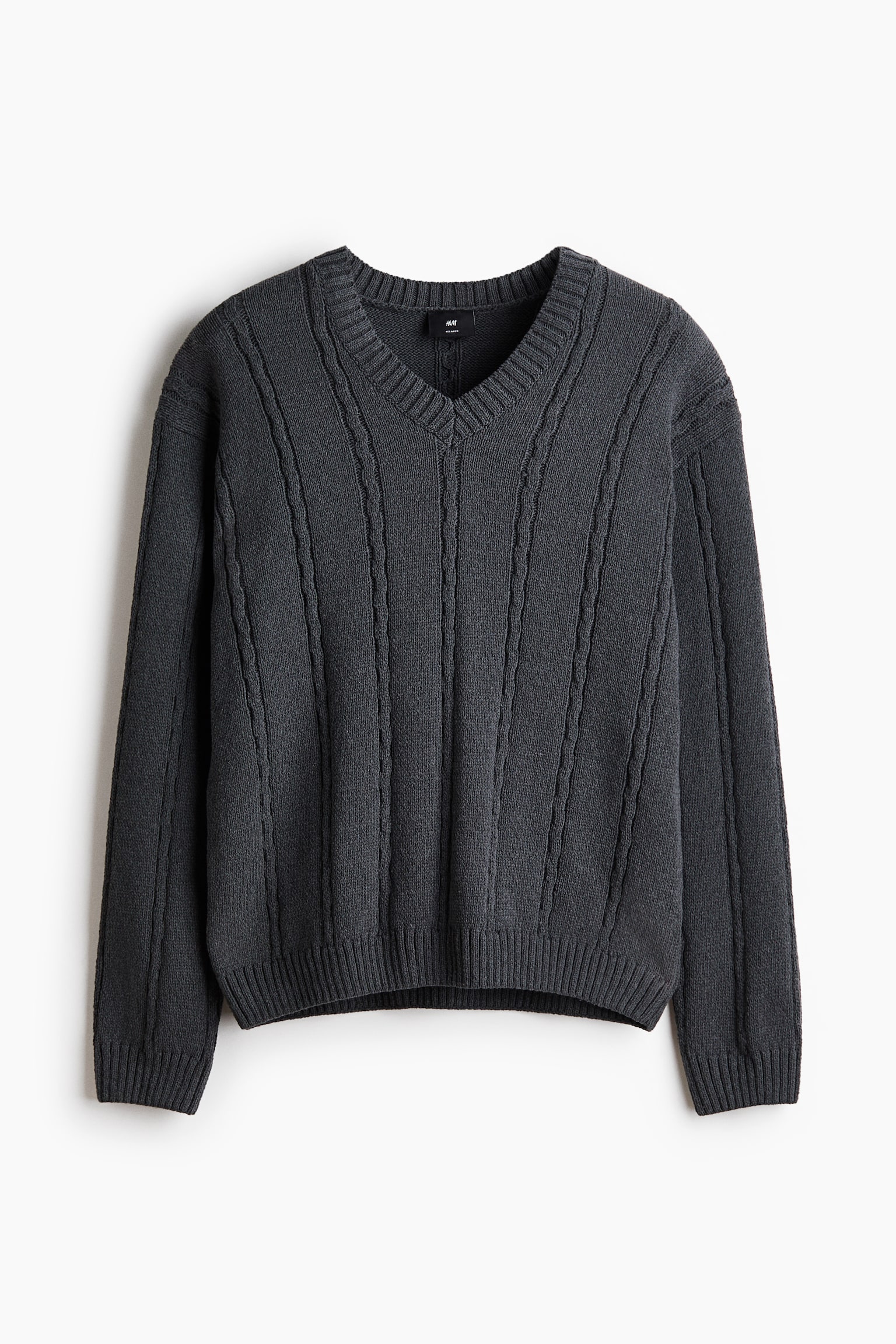 Relaxed Fit Cable-knit jumper - Dark grey/Light beige
