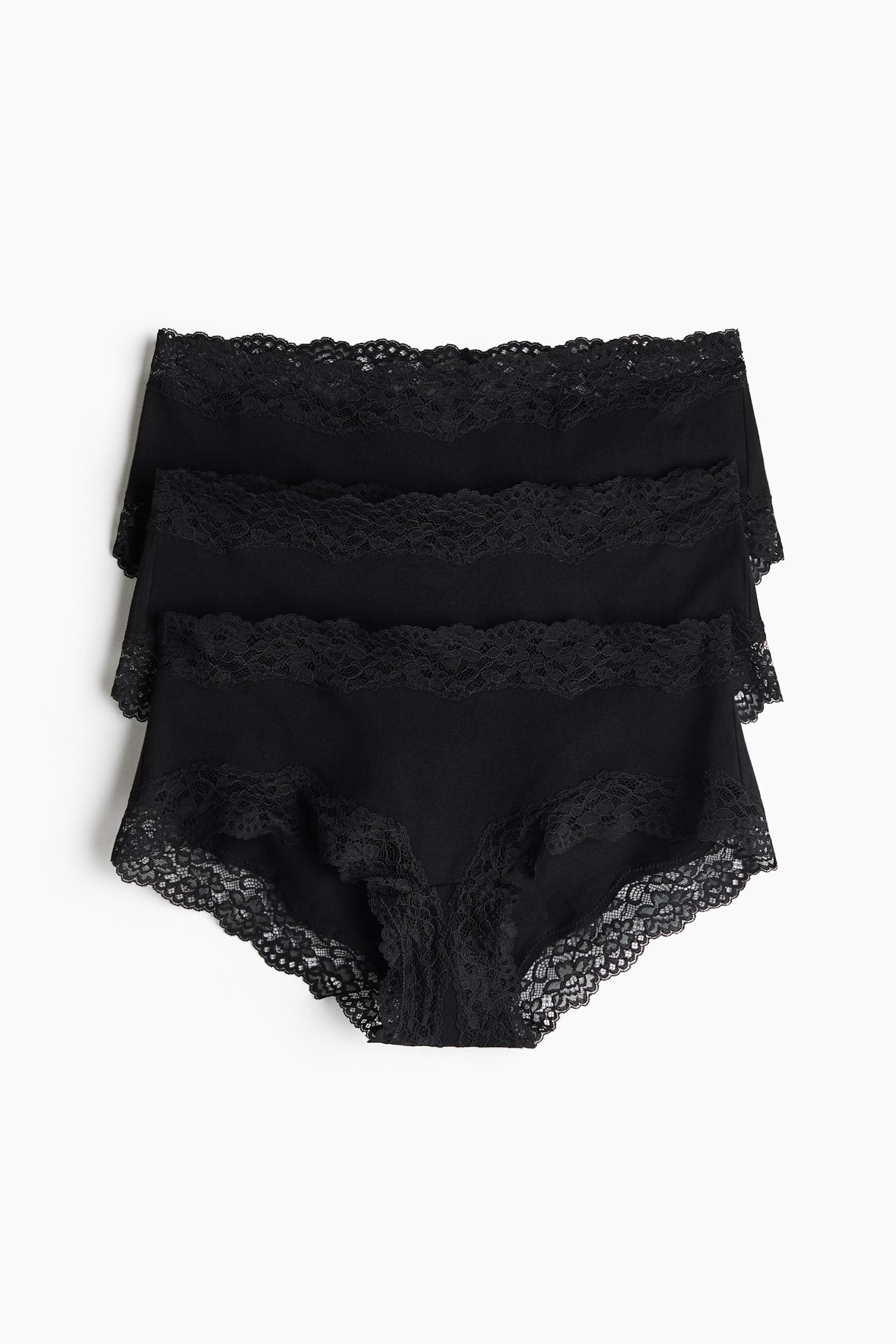 Bộ 3 quần lót shortie bằng cotton viền ren - Màu đen/Đen/Màu kem/Be xám nhạt đốm